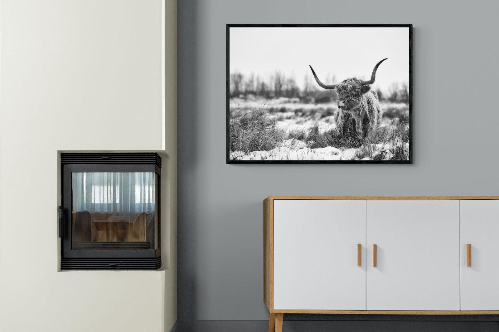 Scottish Highlander (black & white)-Wall_Art-100 x 75cm-Mounted Canvas-Black-Pixalot