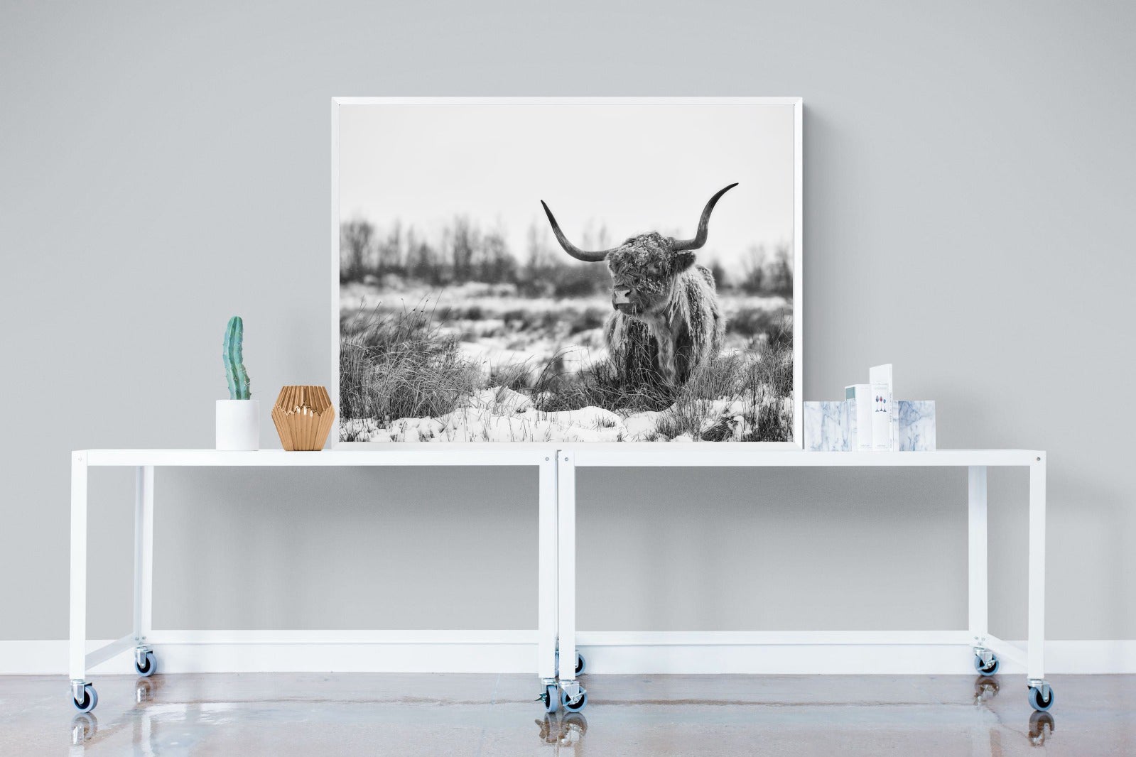 Scottish Highlander (black & white)-Wall_Art-120 x 90cm-Mounted Canvas-White-Pixalot