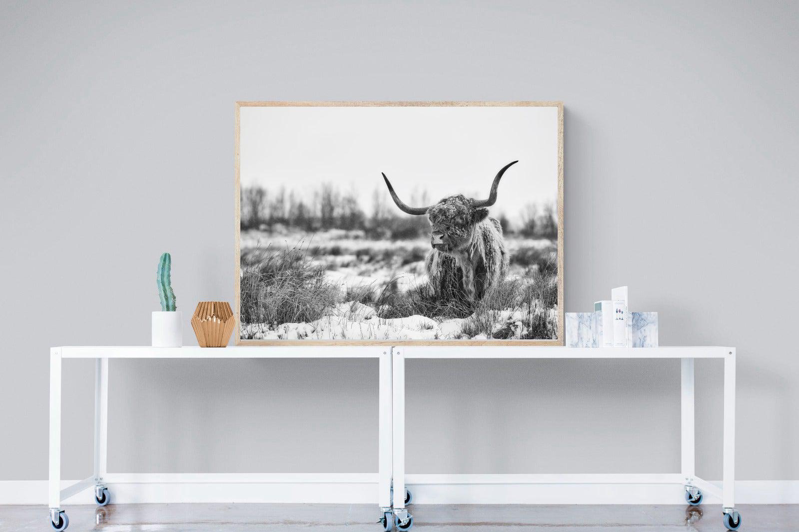 Scottish Highlander (black & white)-Wall_Art-120 x 90cm-Mounted Canvas-Wood-Pixalot