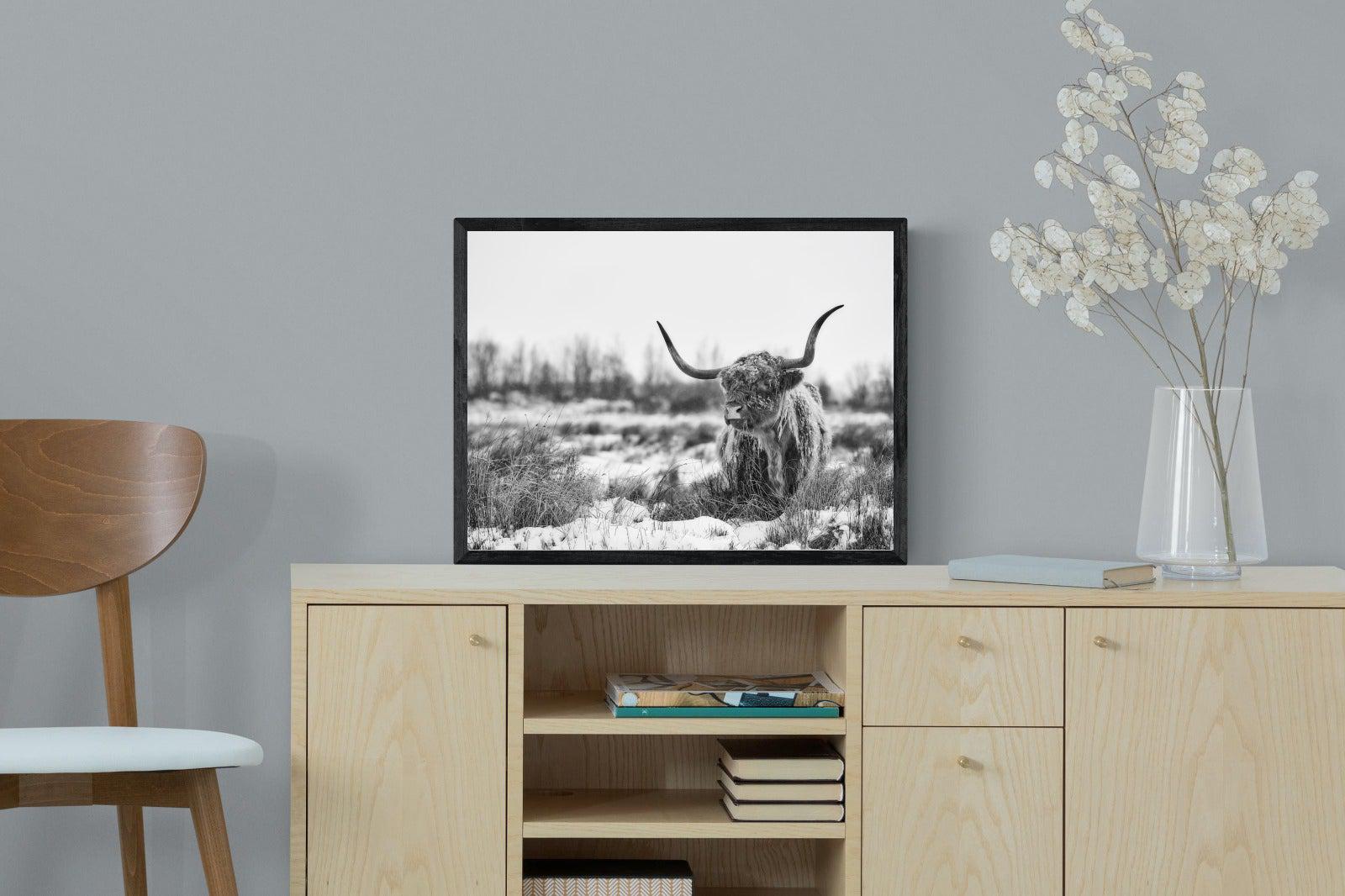 Scottish Highlander (black & white)-Wall_Art-60 x 45cm-Mounted Canvas-Black-Pixalot