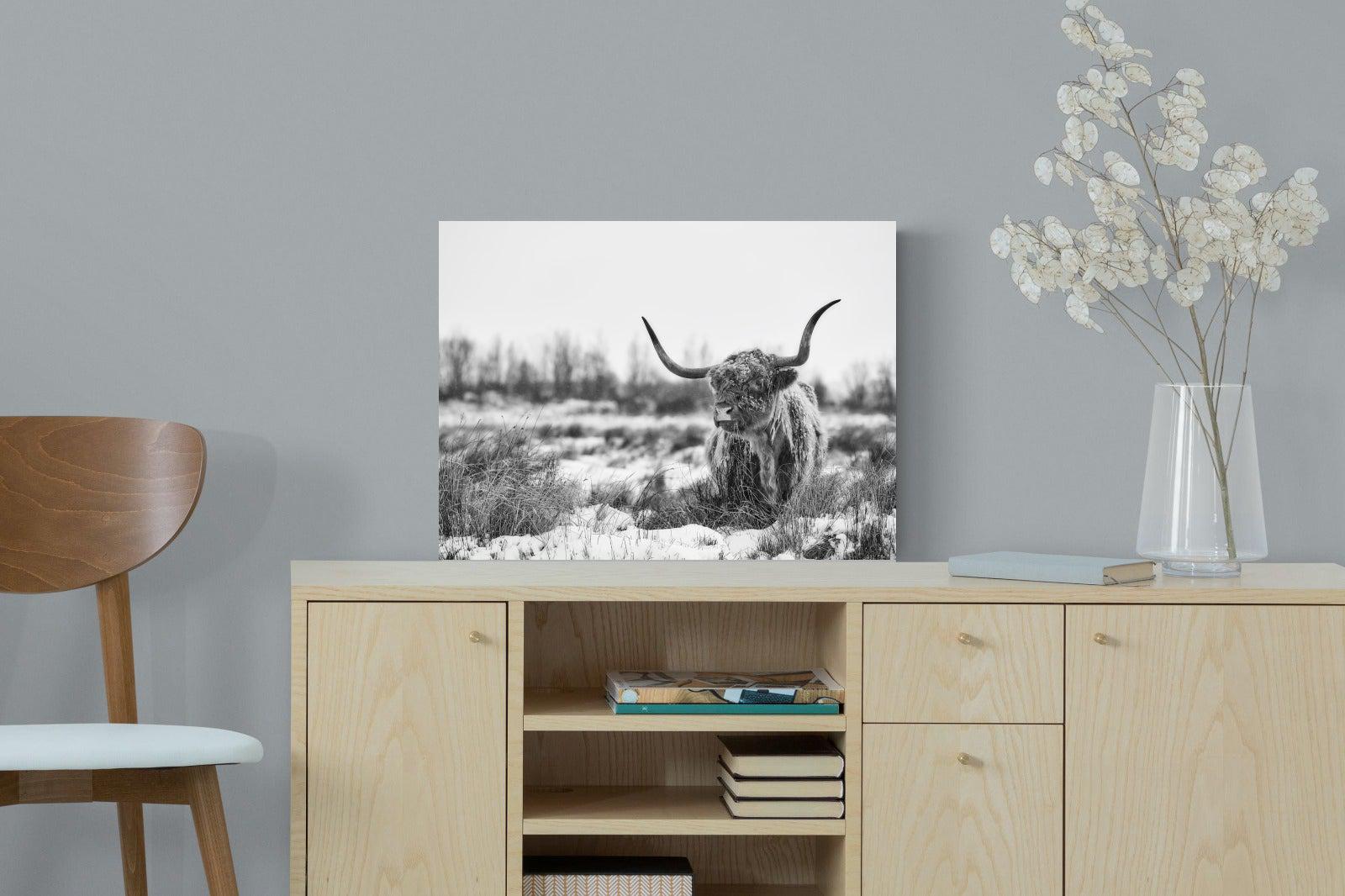 Scottish Highlander (black & white)-Wall_Art-60 x 45cm-Mounted Canvas-No Frame-Pixalot