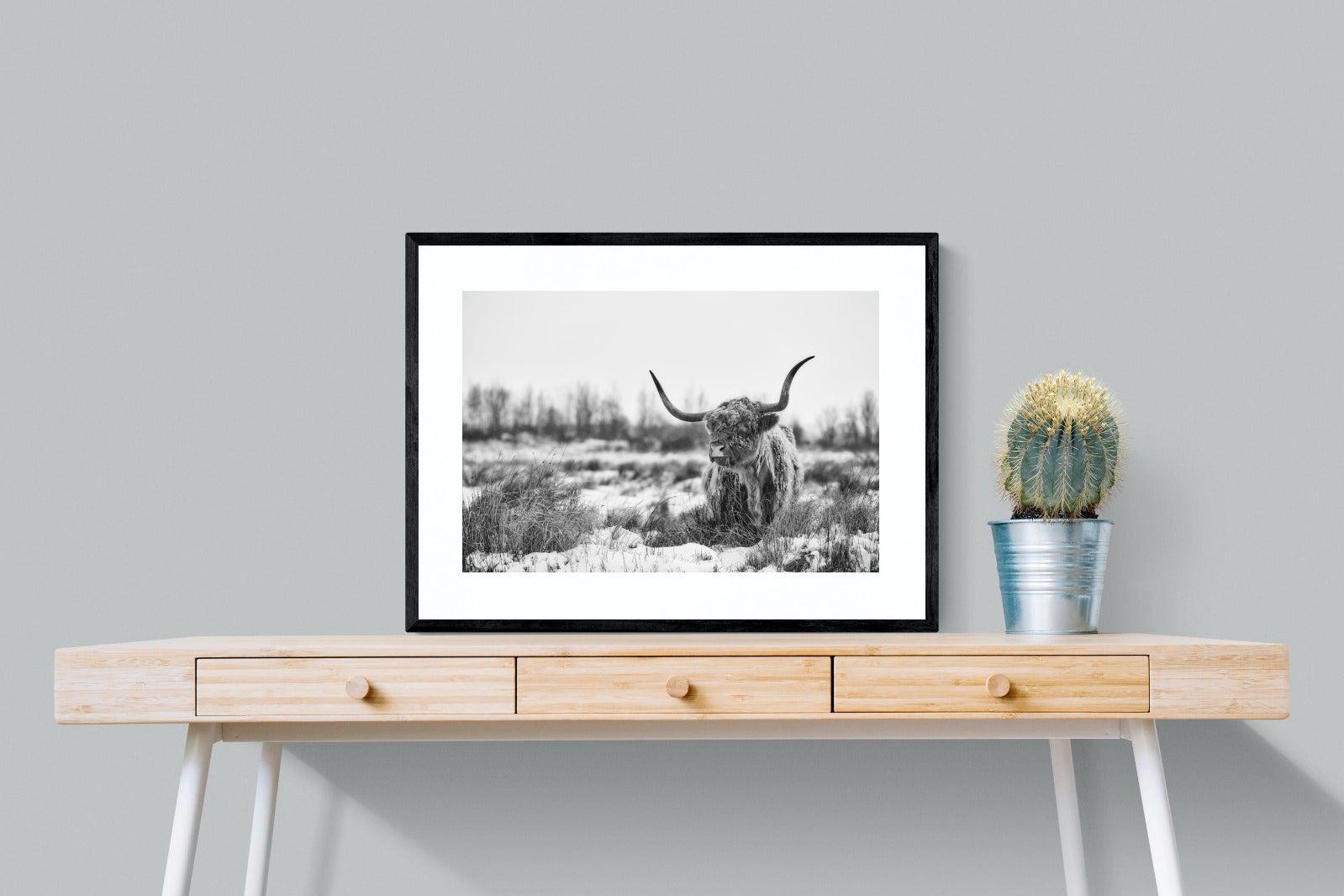 Scottish Highlander (black & white)-Wall_Art-80 x 60cm-Framed Print-Black-Pixalot