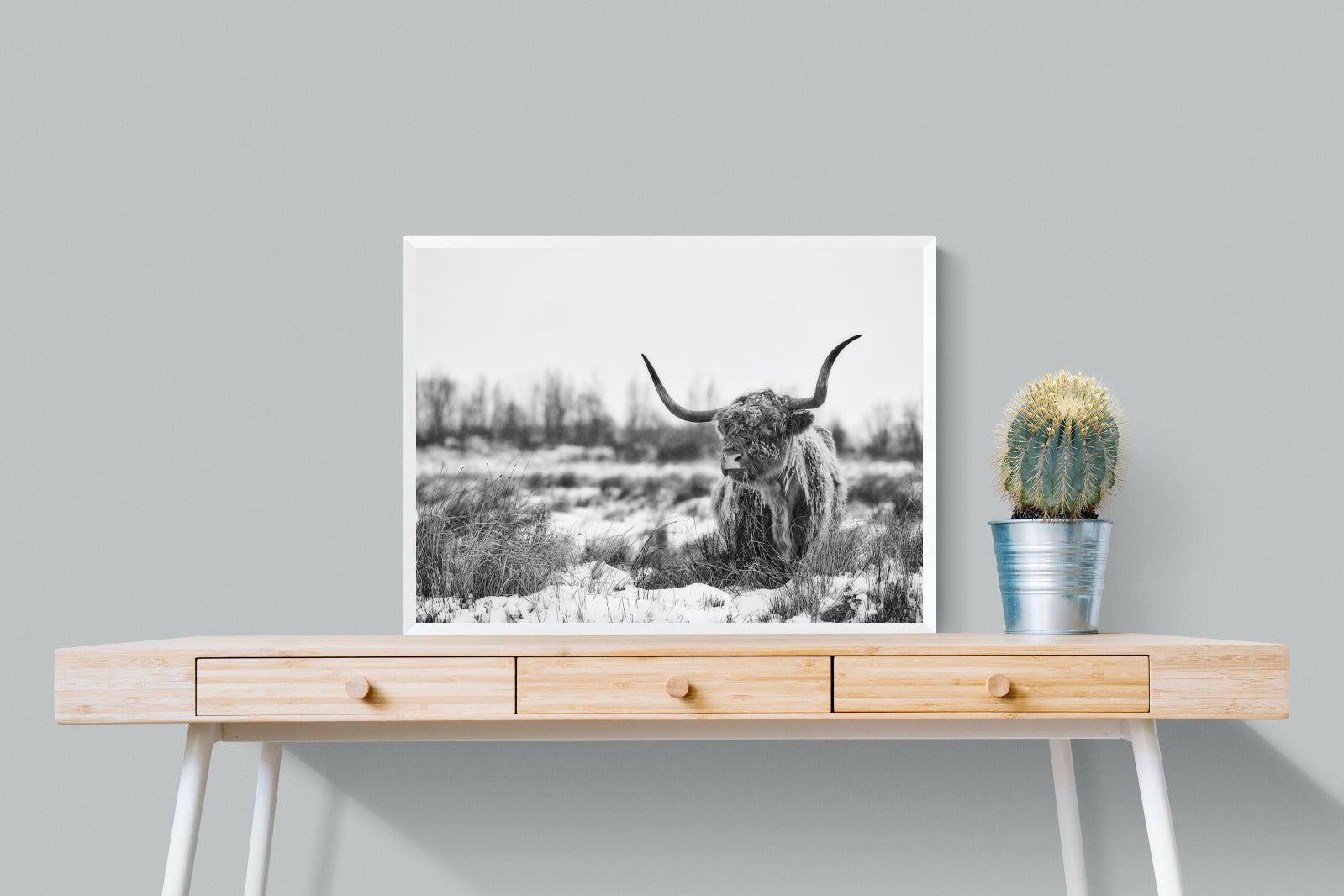 Scottish Highlander (black & white)-Wall_Art-80 x 60cm-Mounted Canvas-White-Pixalot