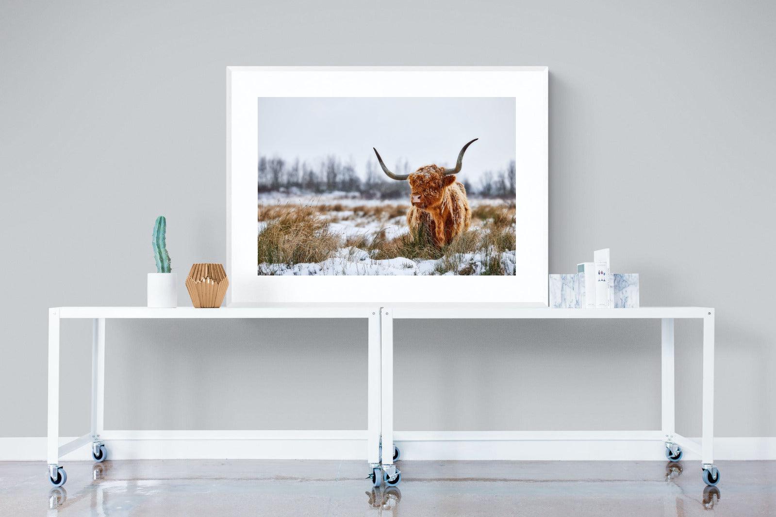 Scottish Highlander (colour)-Wall_Art-120 x 90cm-Framed Print-White-Pixalot