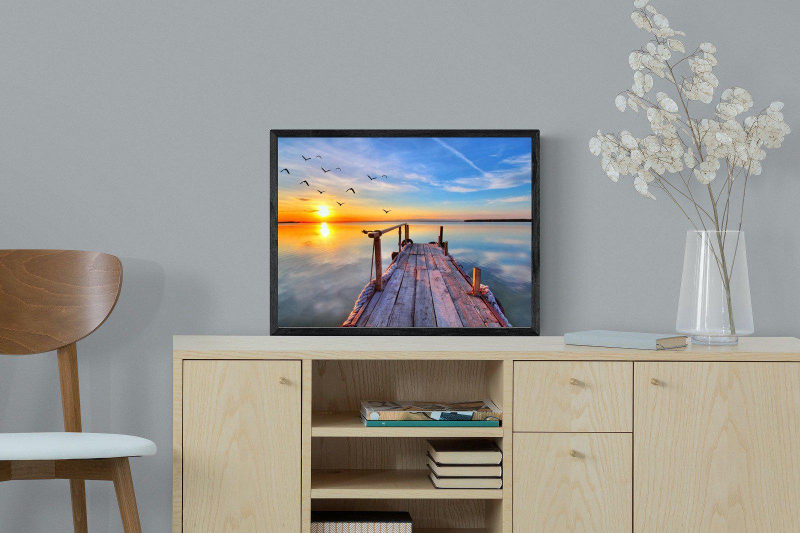 Sunrise Jetty-Wall_Art-60 x 45cm-Mounted Canvas-Black-Pixalot