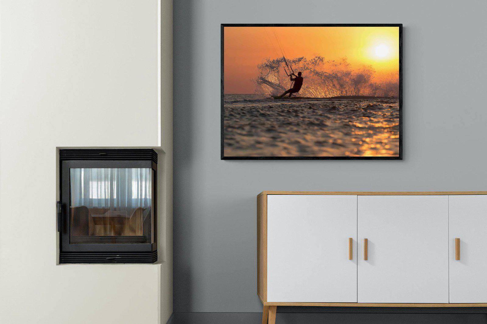 Sunset Kitesurf-Wall_Art-100 x 75cm-Mounted Canvas-Black-Pixalot