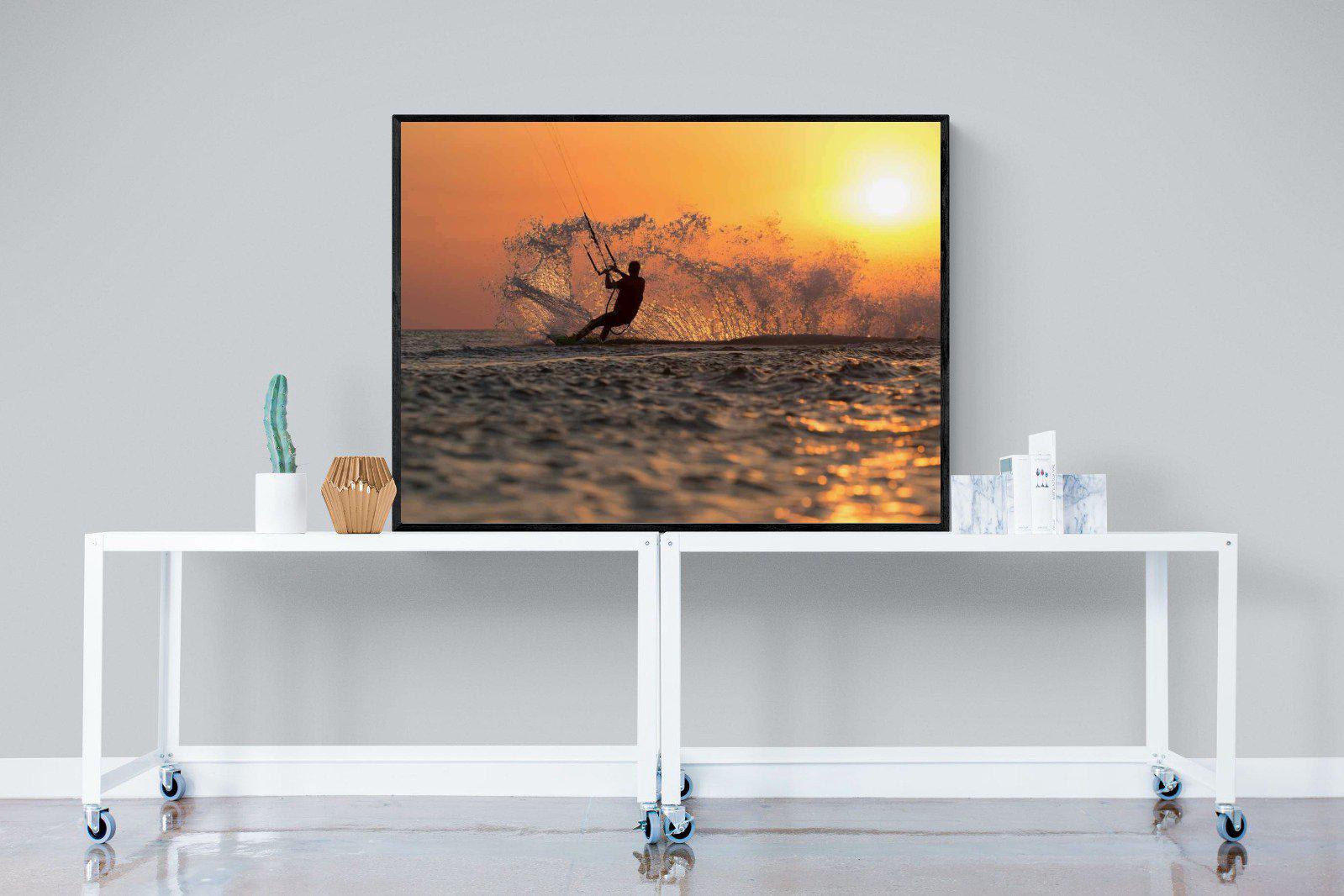 Sunset Kitesurf-Wall_Art-120 x 90cm-Mounted Canvas-Black-Pixalot