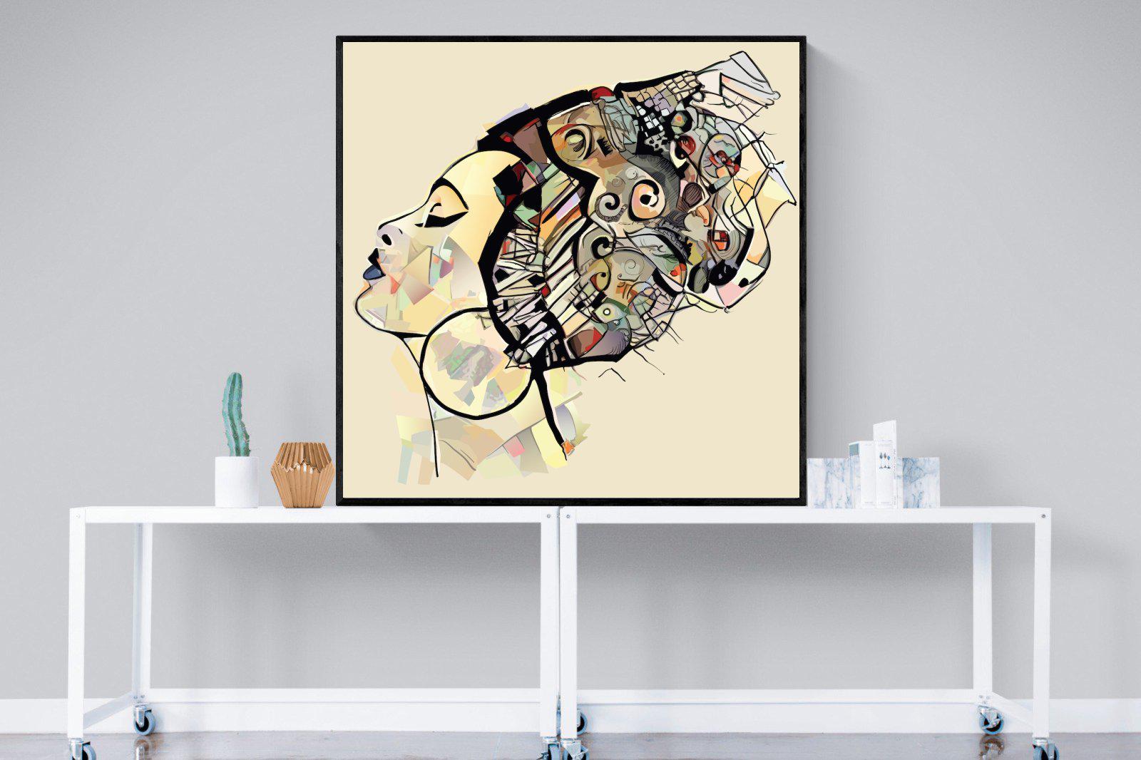 Tribal Art-Wall_Art-120 x 120cm-Mounted Canvas-Black-Pixalot