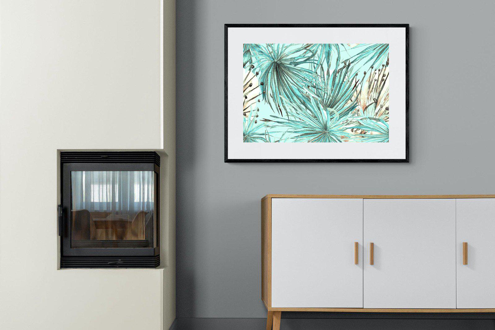 Turquoise Watercolour-Wall_Art-100 x 75cm-Framed Print-Black-Pixalot