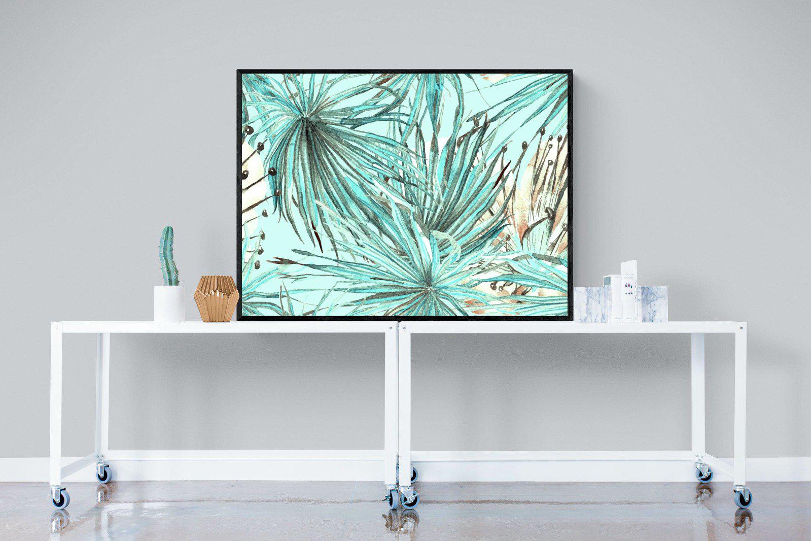 Turquoise Watercolour-Wall_Art-120 x 90cm-Mounted Canvas-Black-Pixalot