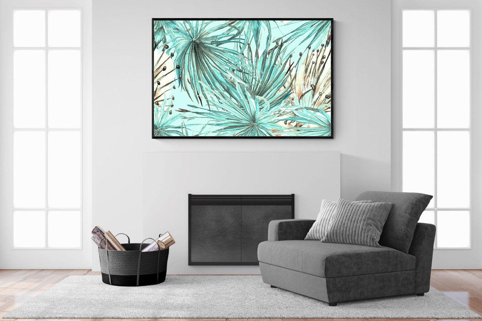 Turquoise Watercolour-Wall_Art-150 x 100cm-Mounted Canvas-Black-Pixalot