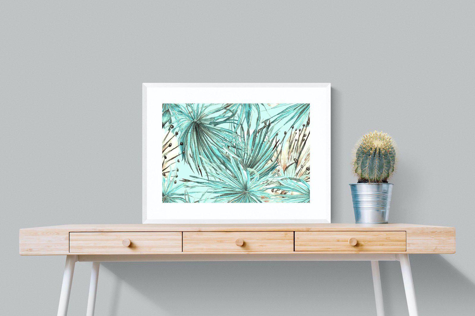 Turquoise Watercolour-Wall_Art-80 x 60cm-Framed Print-White-Pixalot