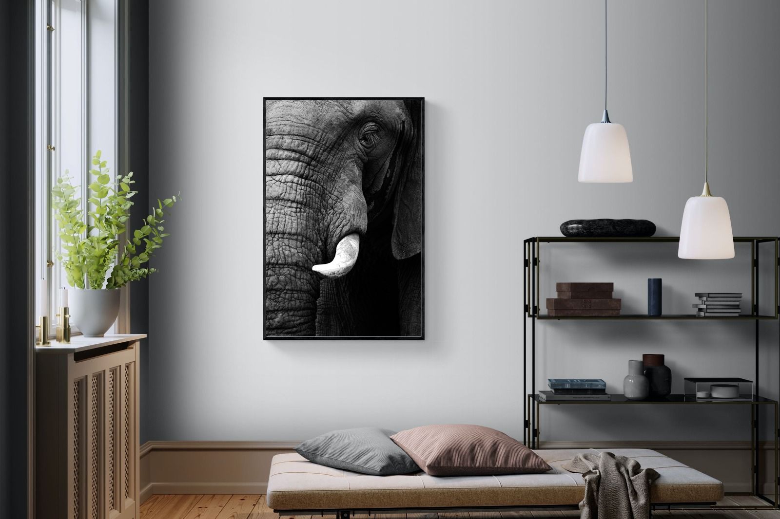 Tusker-Wall_Art-100 x 150cm-Mounted Canvas-Black-Pixalot