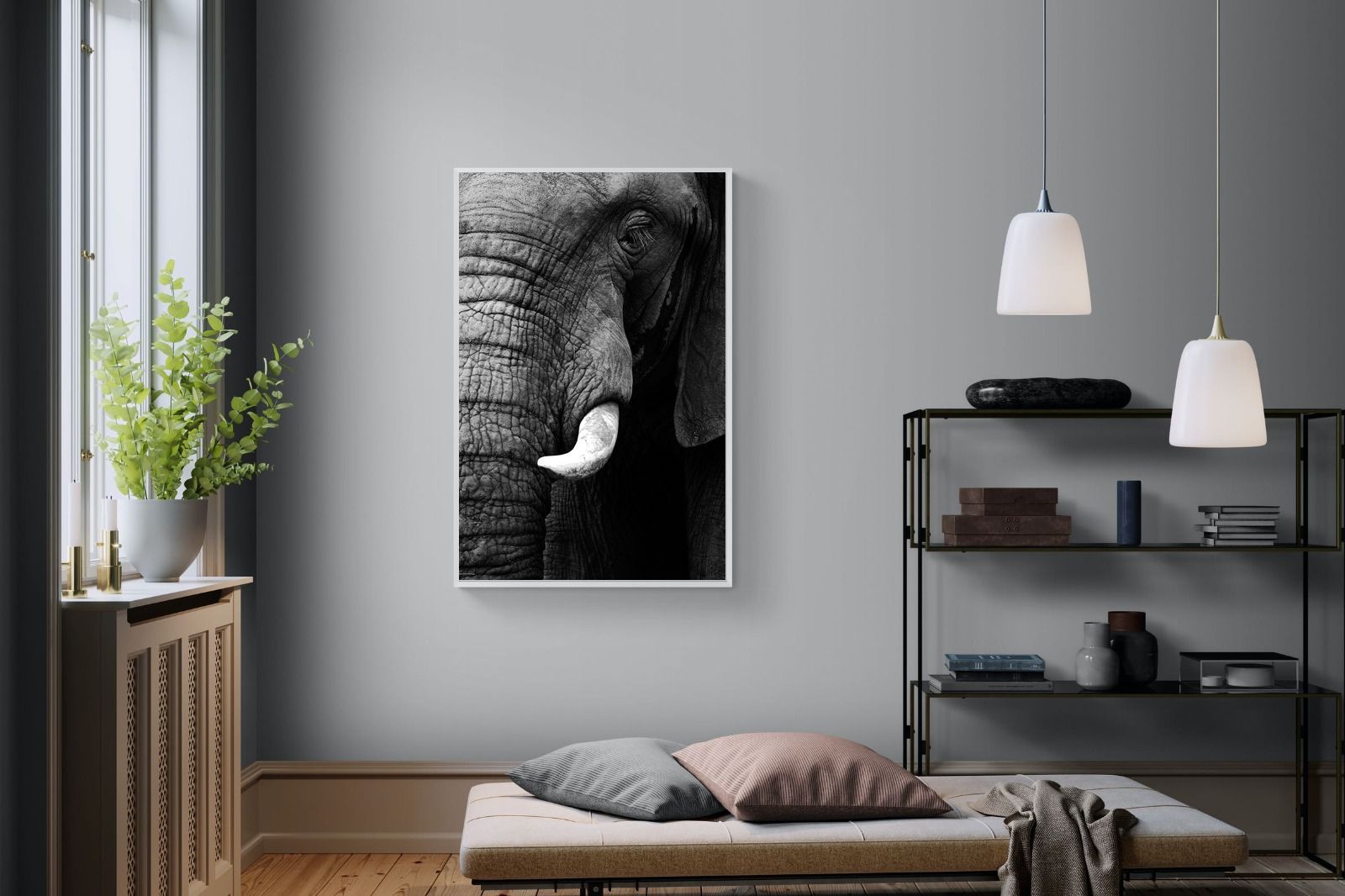 Tusker-Wall_Art-100 x 150cm-Mounted Canvas-White-Pixalot