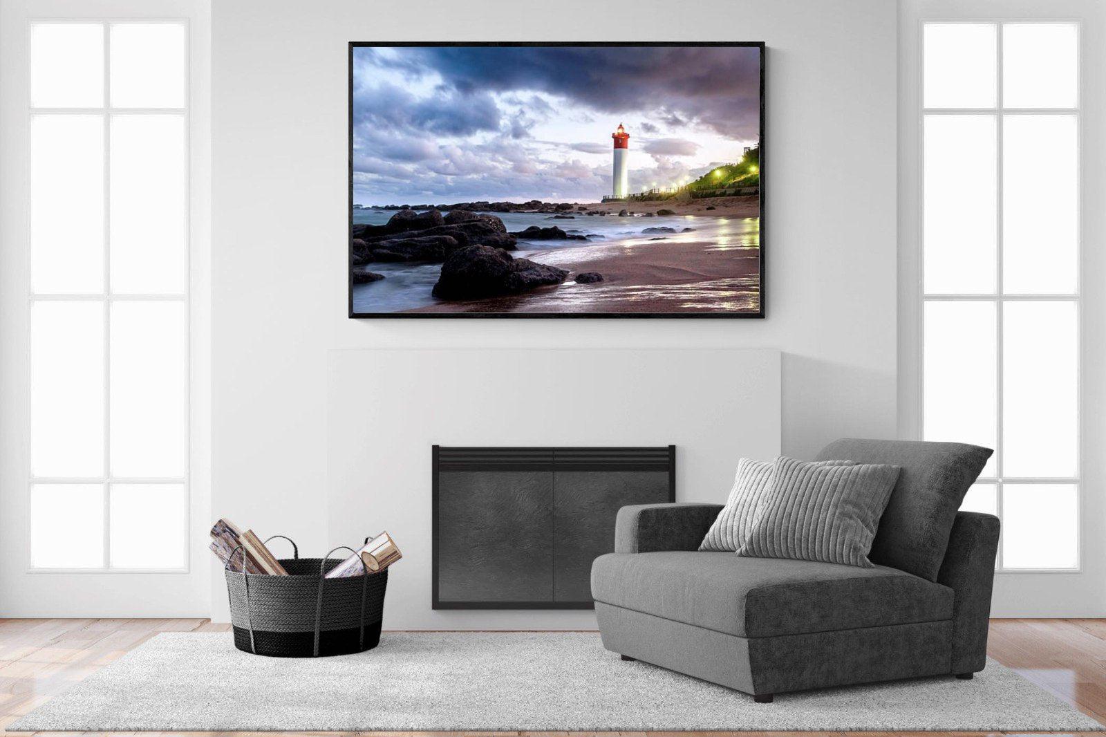 Umhlanga Lighthouse-Wall_Art-150 x 100cm-Mounted Canvas-Black-Pixalot