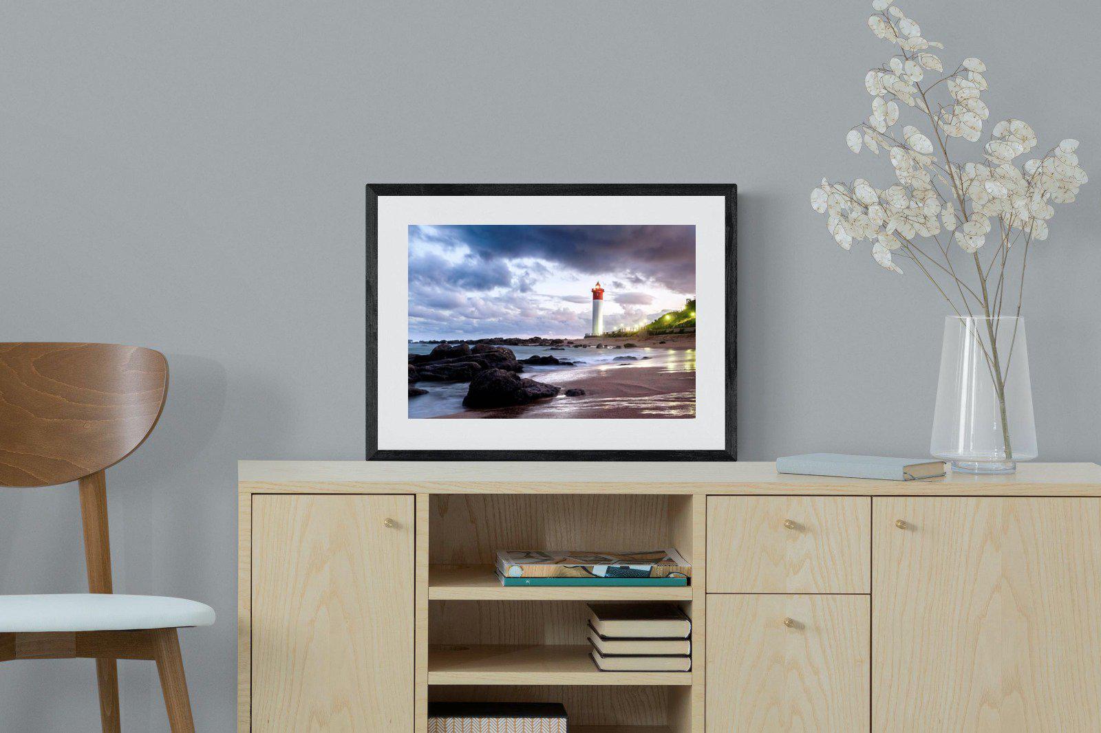 Umhlanga Lighthouse-Wall_Art-60 x 45cm-Framed Print-Black-Pixalot