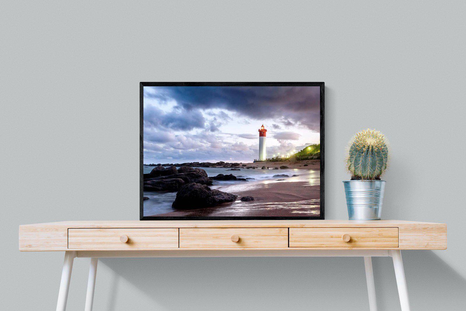 Umhlanga Lighthouse-Wall_Art-80 x 60cm-Mounted Canvas-Black-Pixalot