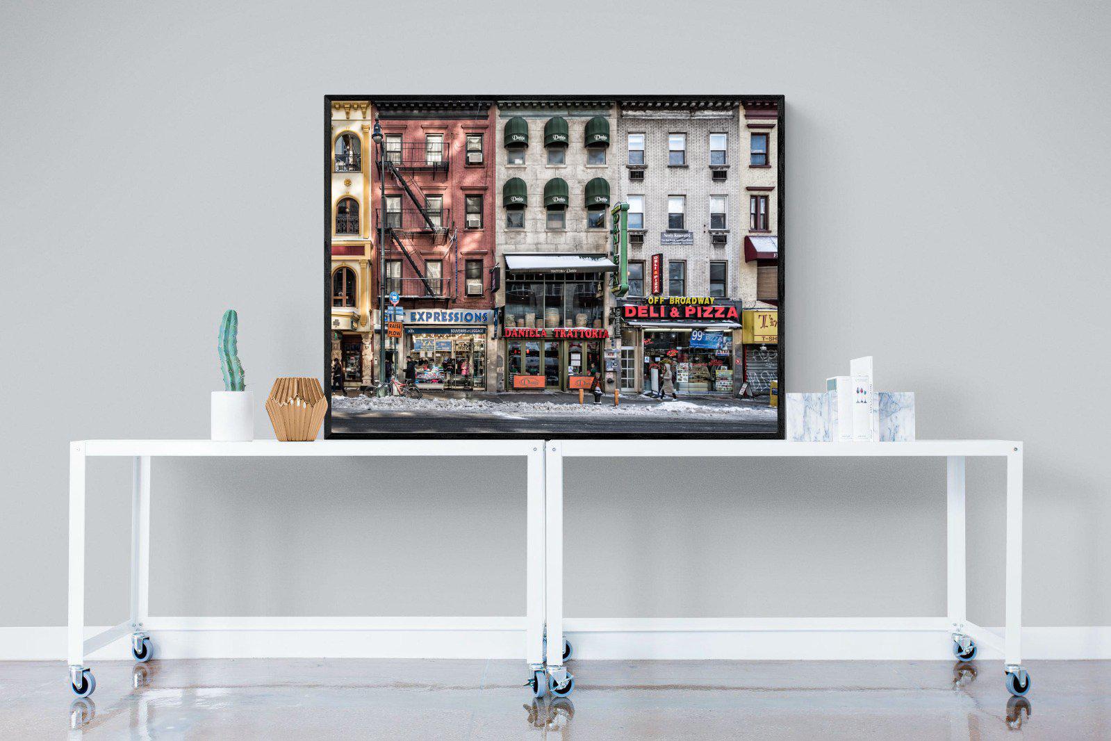 Wintery NYC-Wall_Art-120 x 90cm-Mounted Canvas-Black-Pixalot