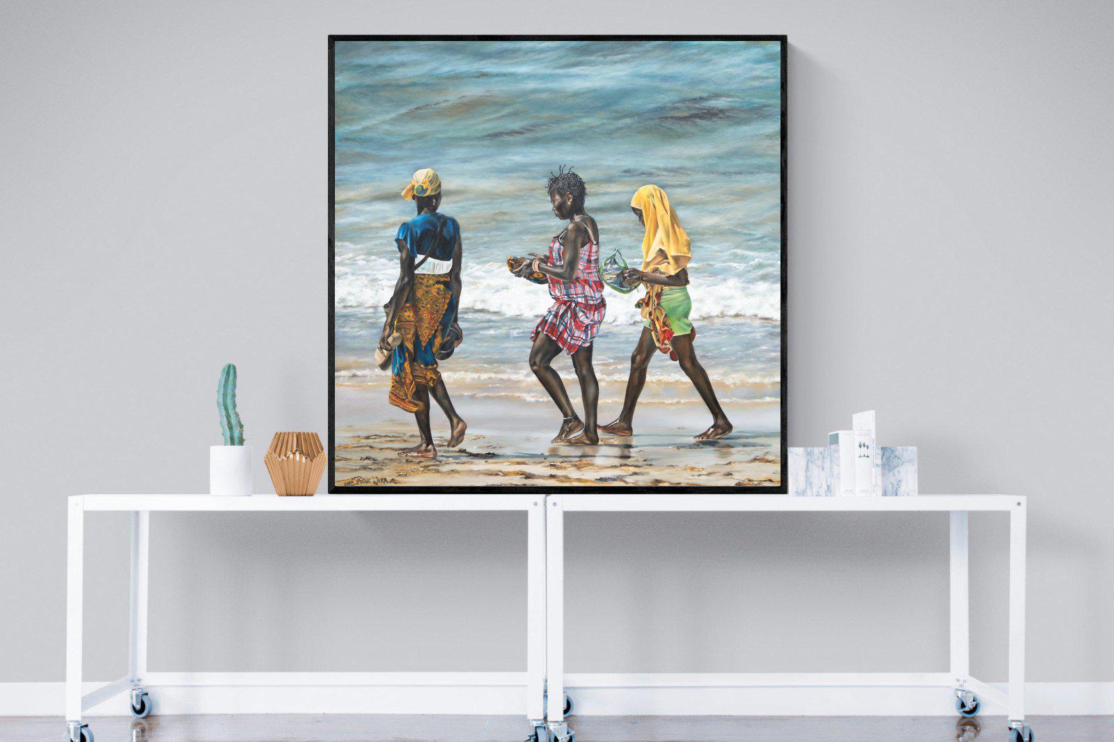 Women of Wimbi-Wall_Art-120 x 120cm-Mounted Canvas-Black-Pixalot