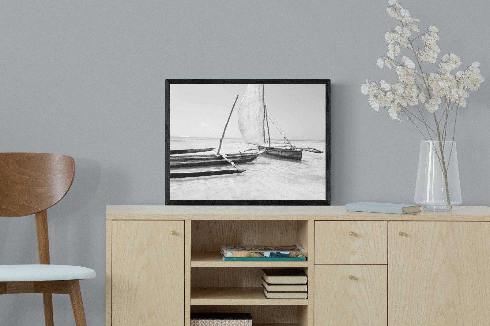 Zanzibar Fishing Boats-Wall_Art-60 x 45cm-Mounted Canvas-Black-Pixalot