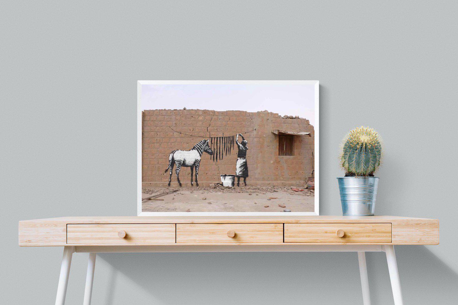 Zebra Washing Line-Wall_Art-80 x 60cm-Mounted Canvas-White-Pixalot