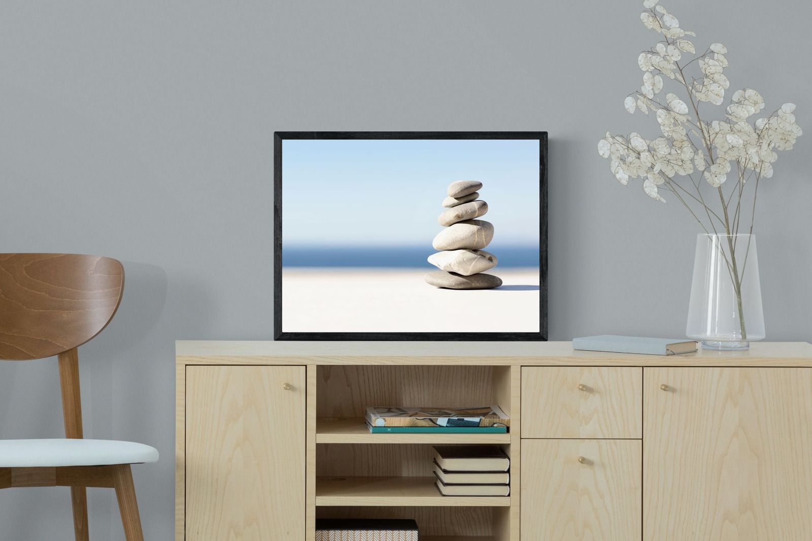 Zen Stones-Wall_Art-60 x 45cm-Mounted Canvas-Black-Pixalot