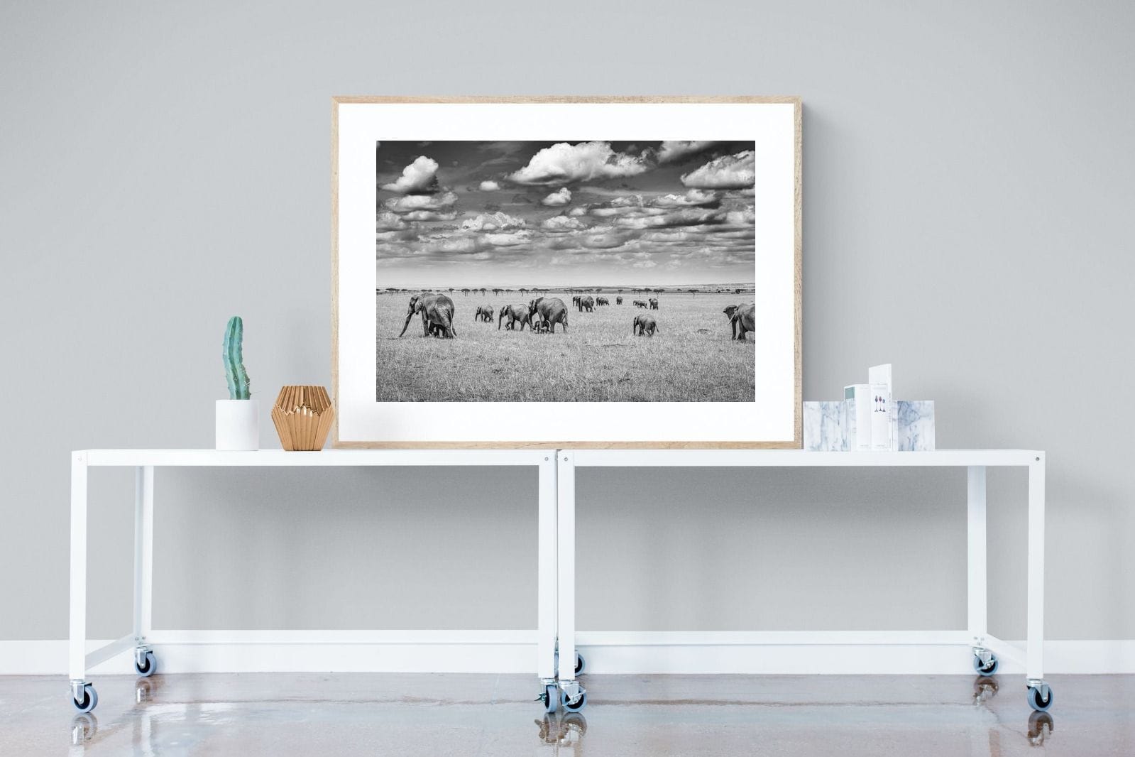 Amboseli Elephant Convoy-Wall_Art-120 x 90cm-Framed Print-Wood-Pixalot