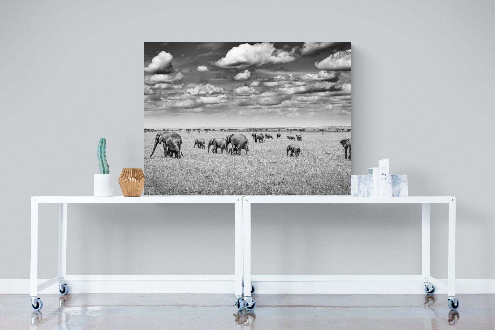 Amboseli Elephant Convoy-Wall_Art-120 x 90cm-Mounted Canvas-No Frame-Pixalot