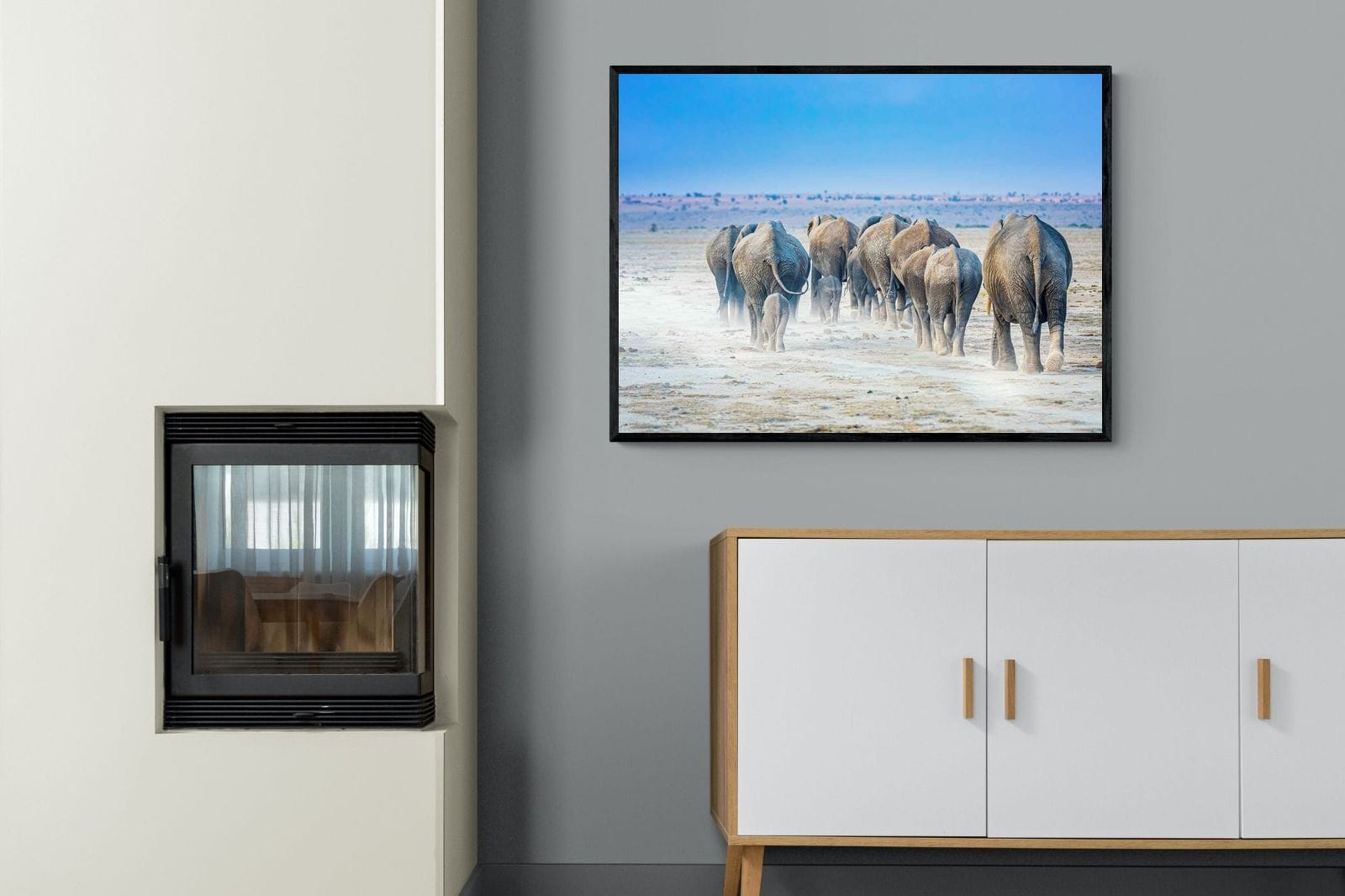 Amboseli Lake Convoy-Wall_Art-100 x 75cm-Mounted Canvas-Black-Pixalot