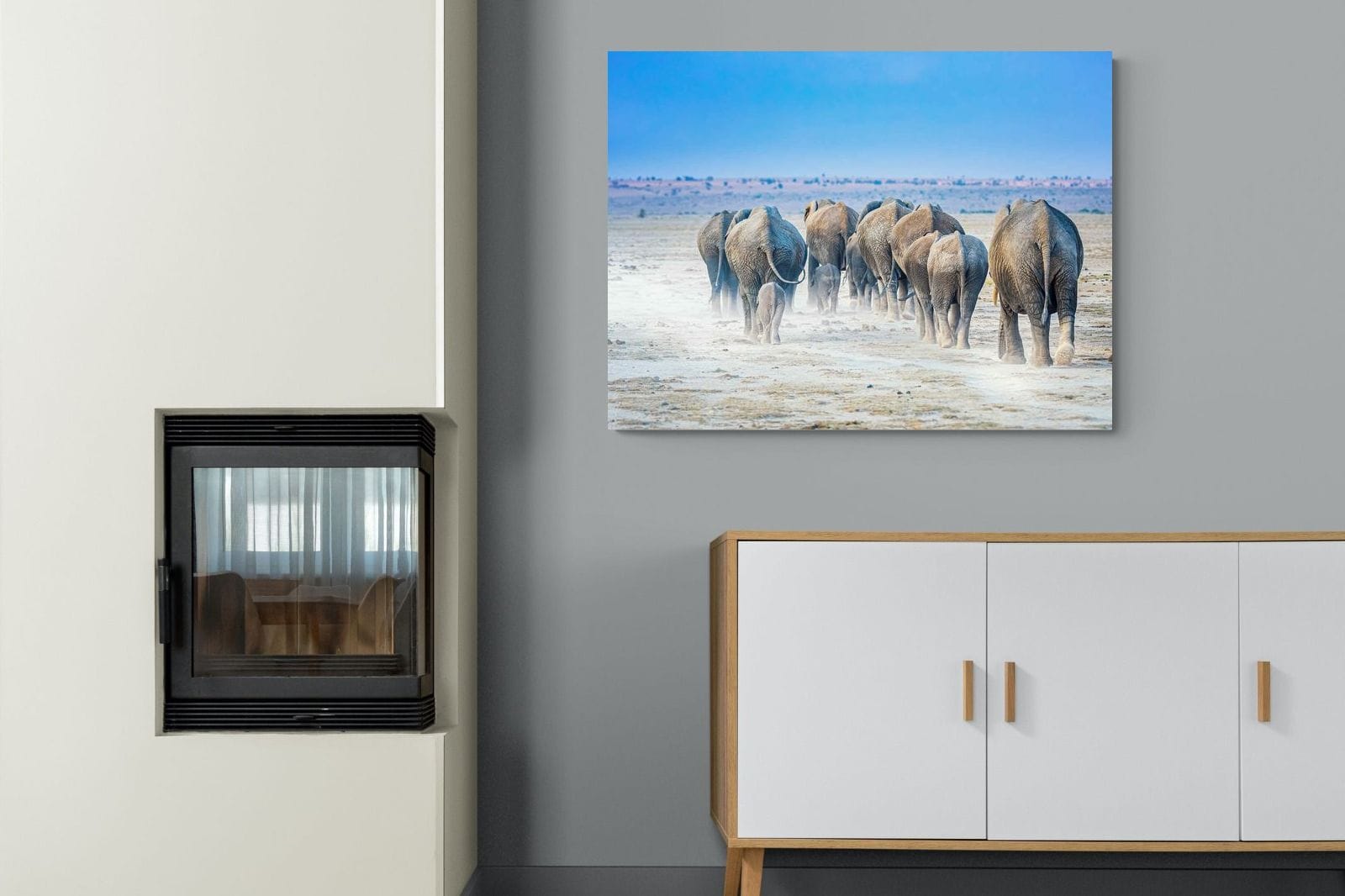 Amboseli Lake Convoy-Wall_Art-100 x 75cm-Mounted Canvas-No Frame-Pixalot