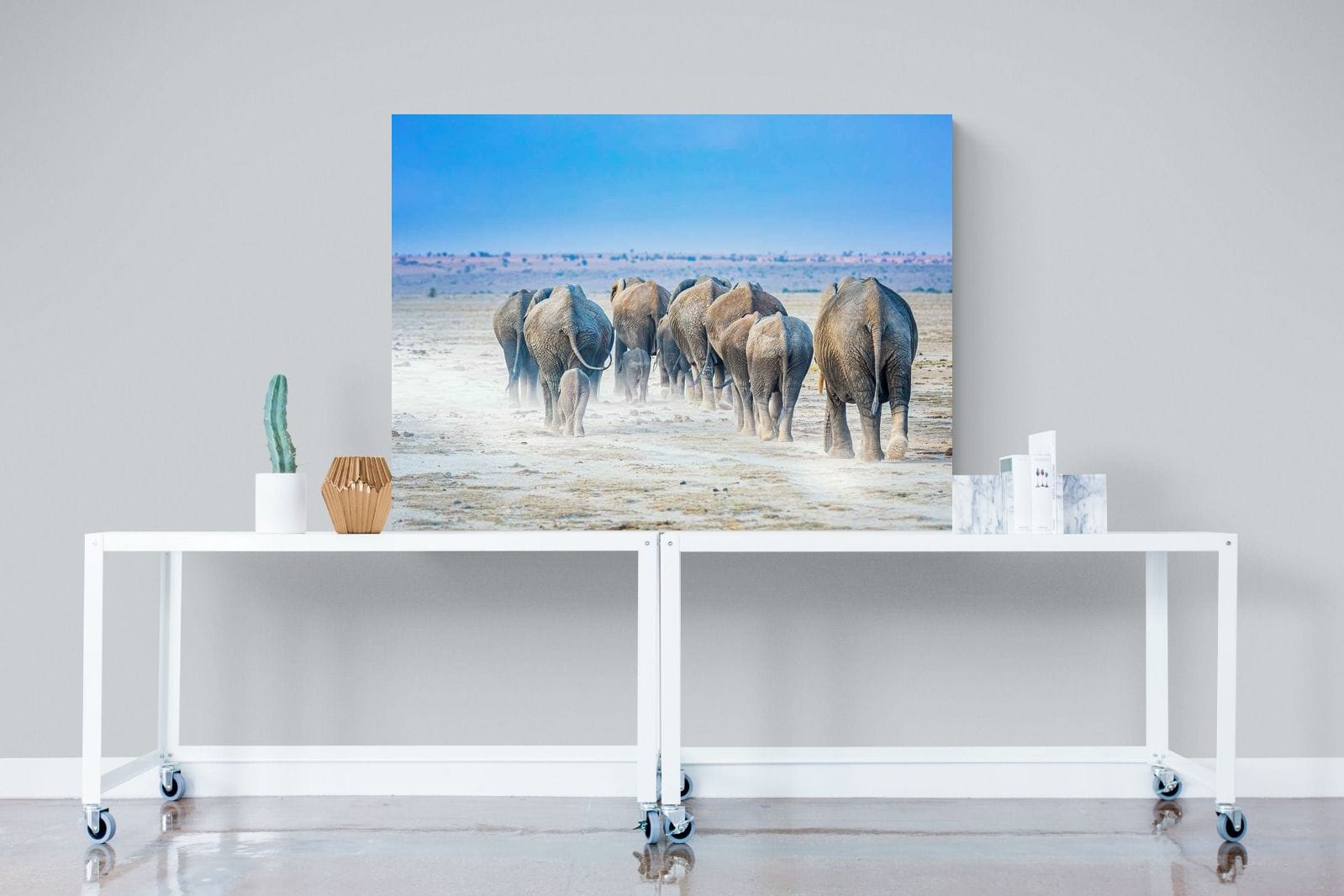 Amboseli Lake Convoy-Wall_Art-120 x 90cm-Mounted Canvas-No Frame-Pixalot