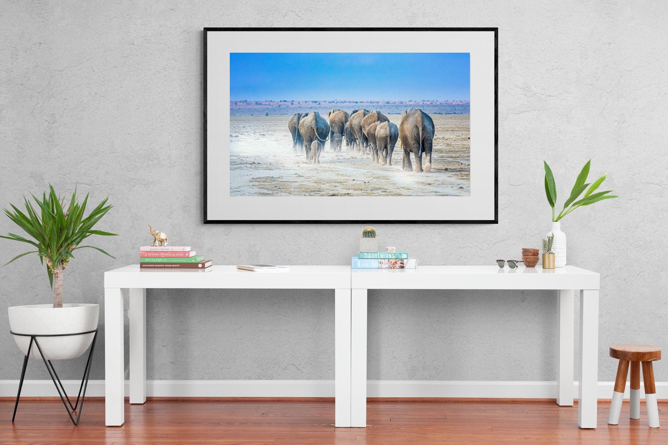 Amboseli Lake Convoy-Wall_Art-150 x 100cm-Framed Print-Black-Pixalot