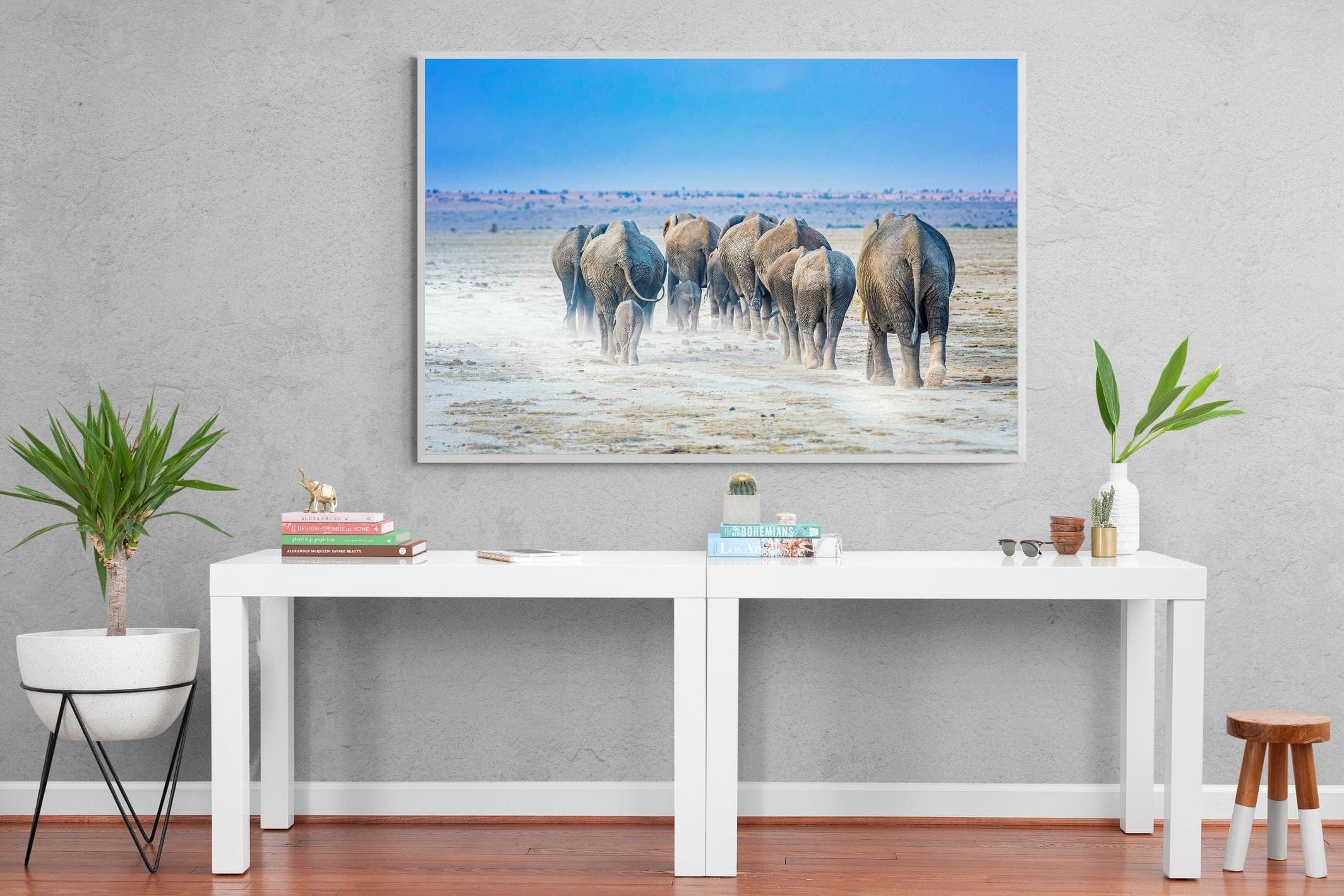 Amboseli Lake Convoy-Wall_Art-150 x 100cm-Mounted Canvas-White-Pixalot