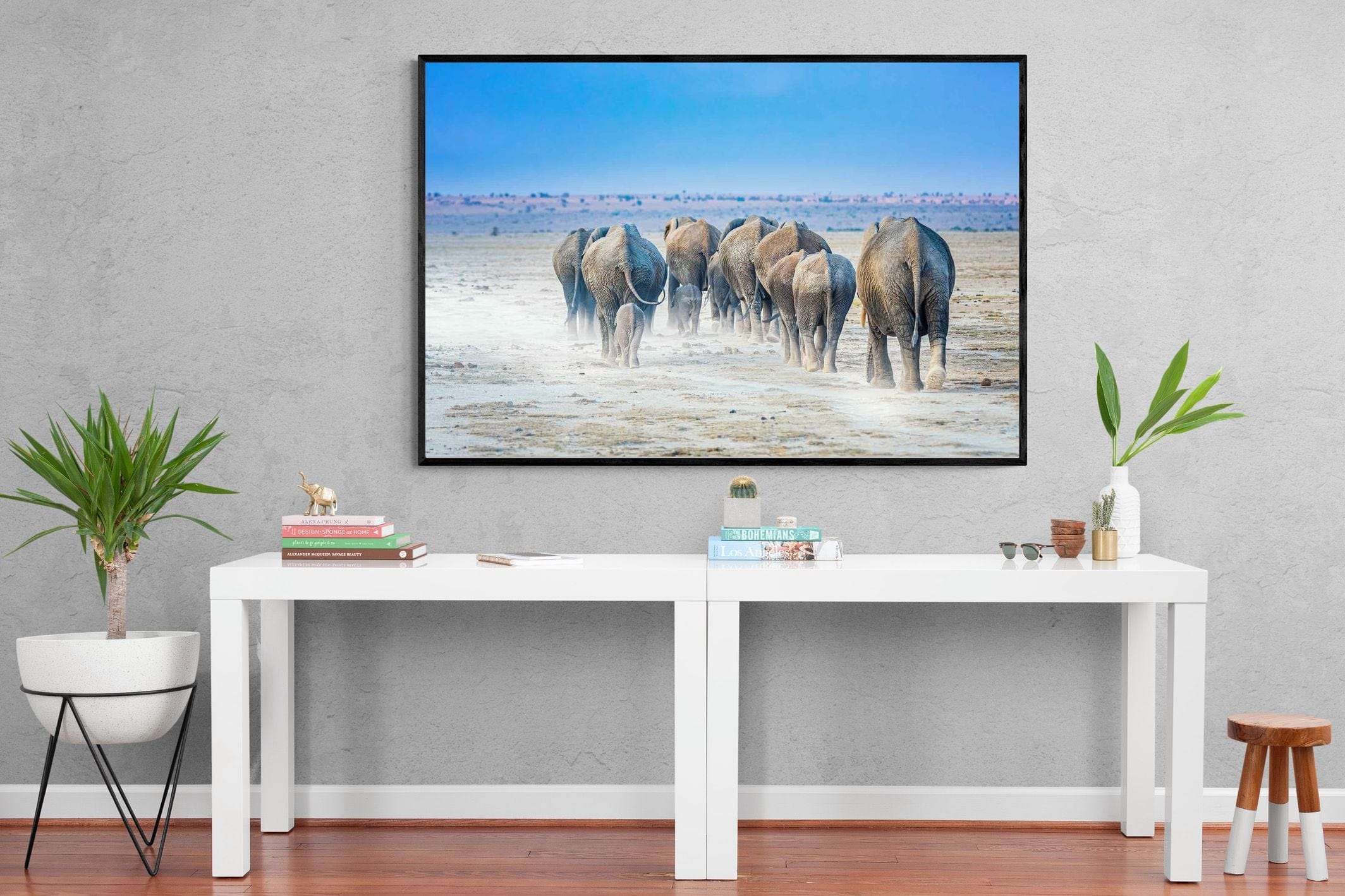 Amboseli Lake Convoy-Wall_Art-150 x 100cm-Mounted Canvas-Black-Pixalot