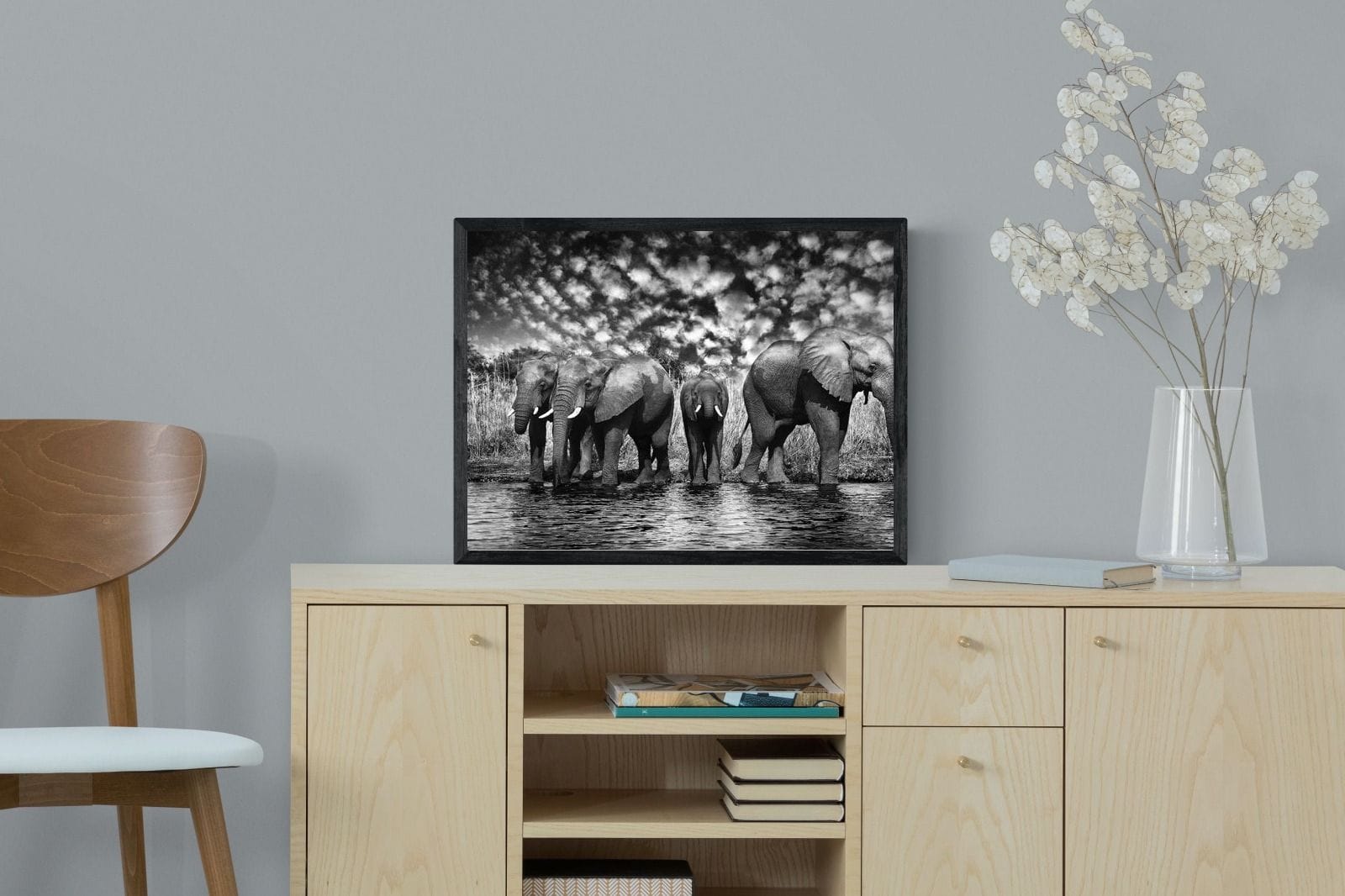 Amboseli Lake-Wall_Art-60 x 45cm-Mounted Canvas-Black-Pixalot