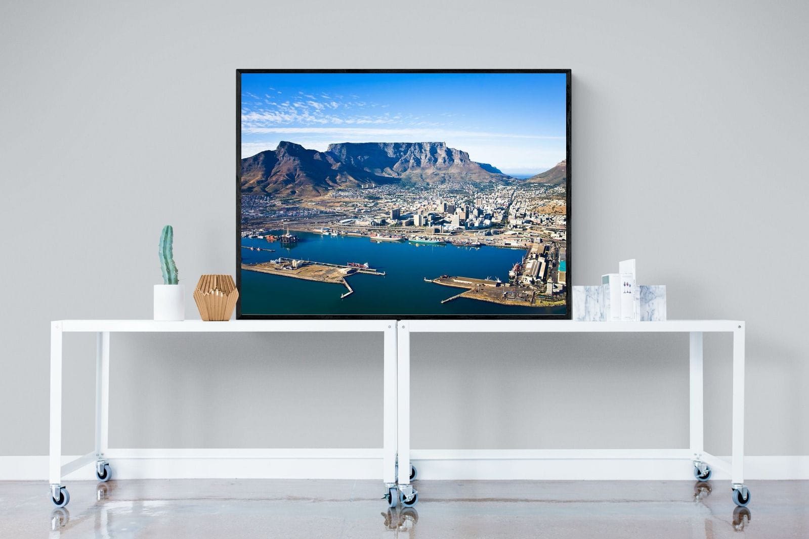 Cape Town Harbour-Wall_Art-120 x 90cm-Mounted Canvas-Black-Pixalot