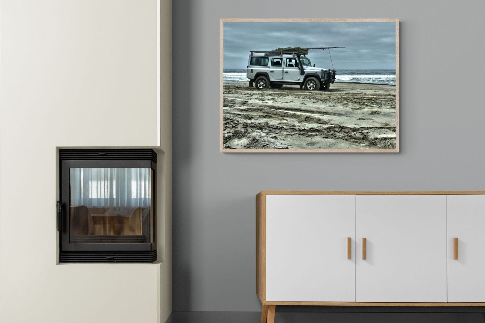 Defender at the Beach-Wall_Art-100 x 75cm-Mounted Canvas-Wood-Pixalot