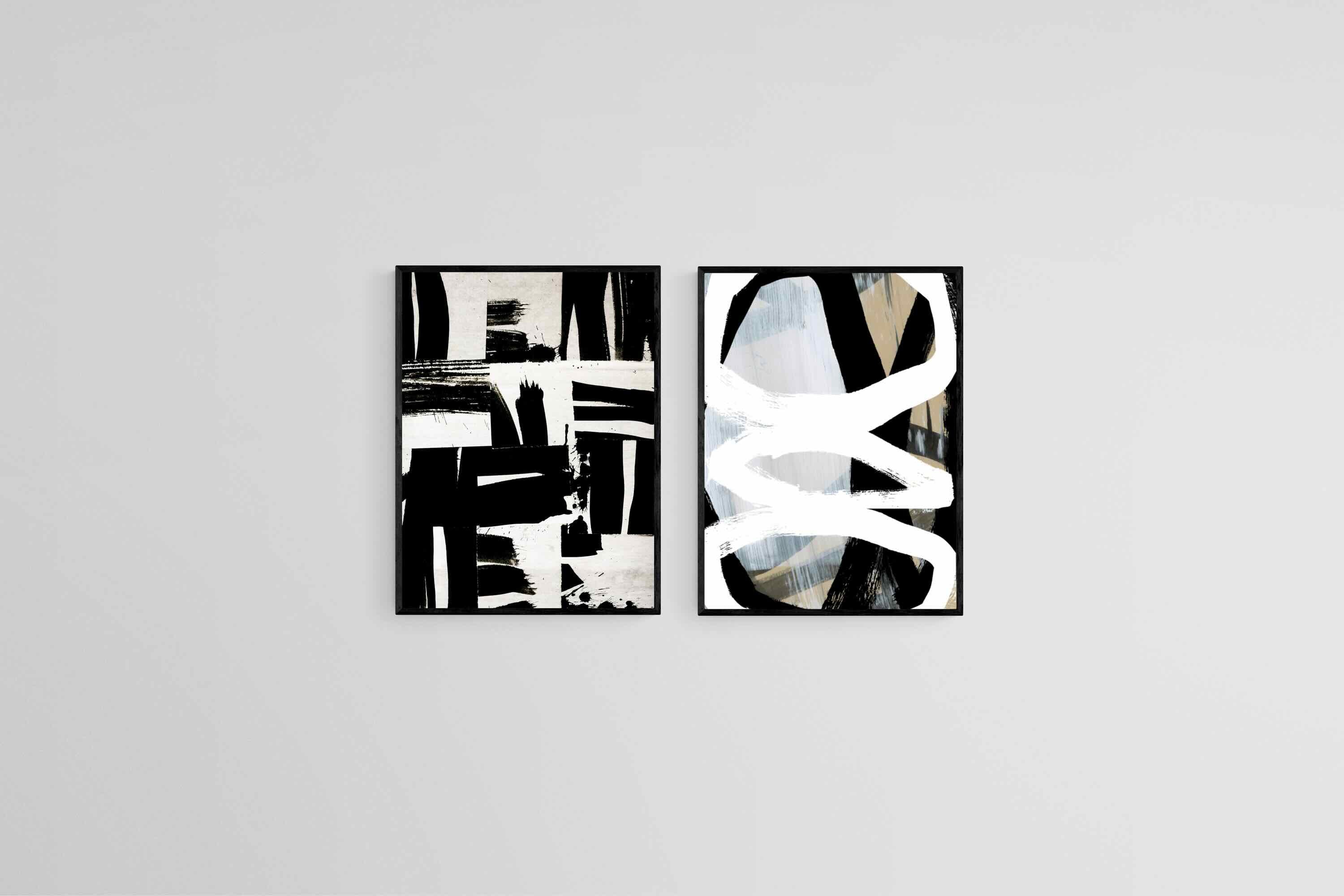 Dual Dynamics Set-Wall_Art-45 x 60cm (x2)-Mounted Canvas-Black-Pixalot