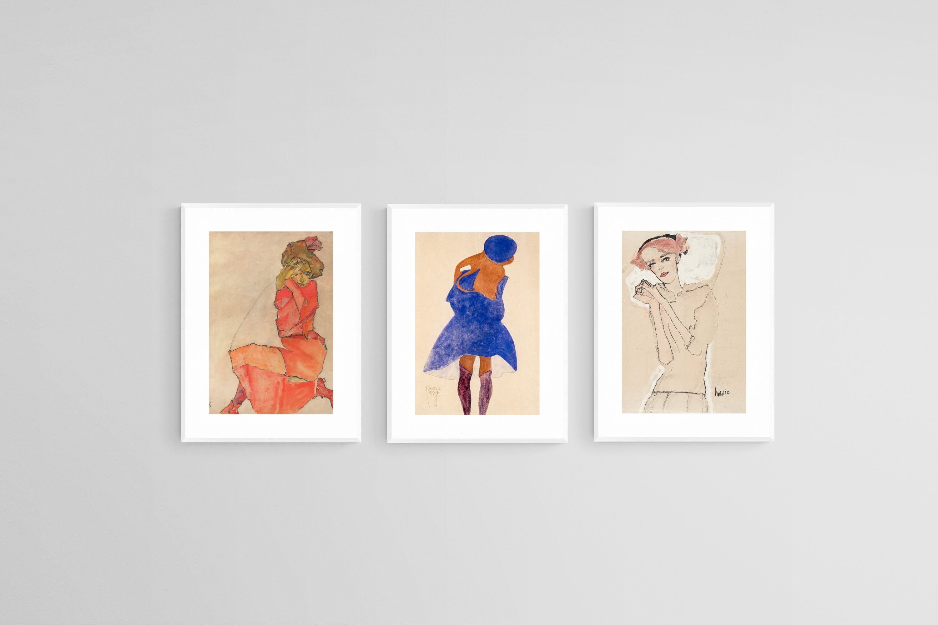 Egon Schiele Set-Wall_Art-45 x 60cm (x3)-Framed Print-White-Pixalot