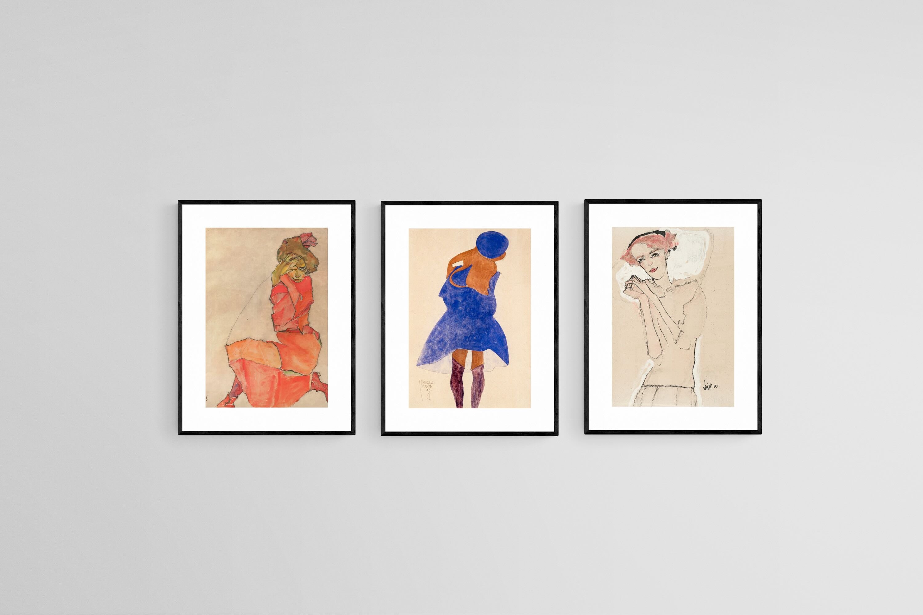 Egon Schiele Set-Wall_Art-45 x 60cm (x3)-Framed Print-Black-Pixalot