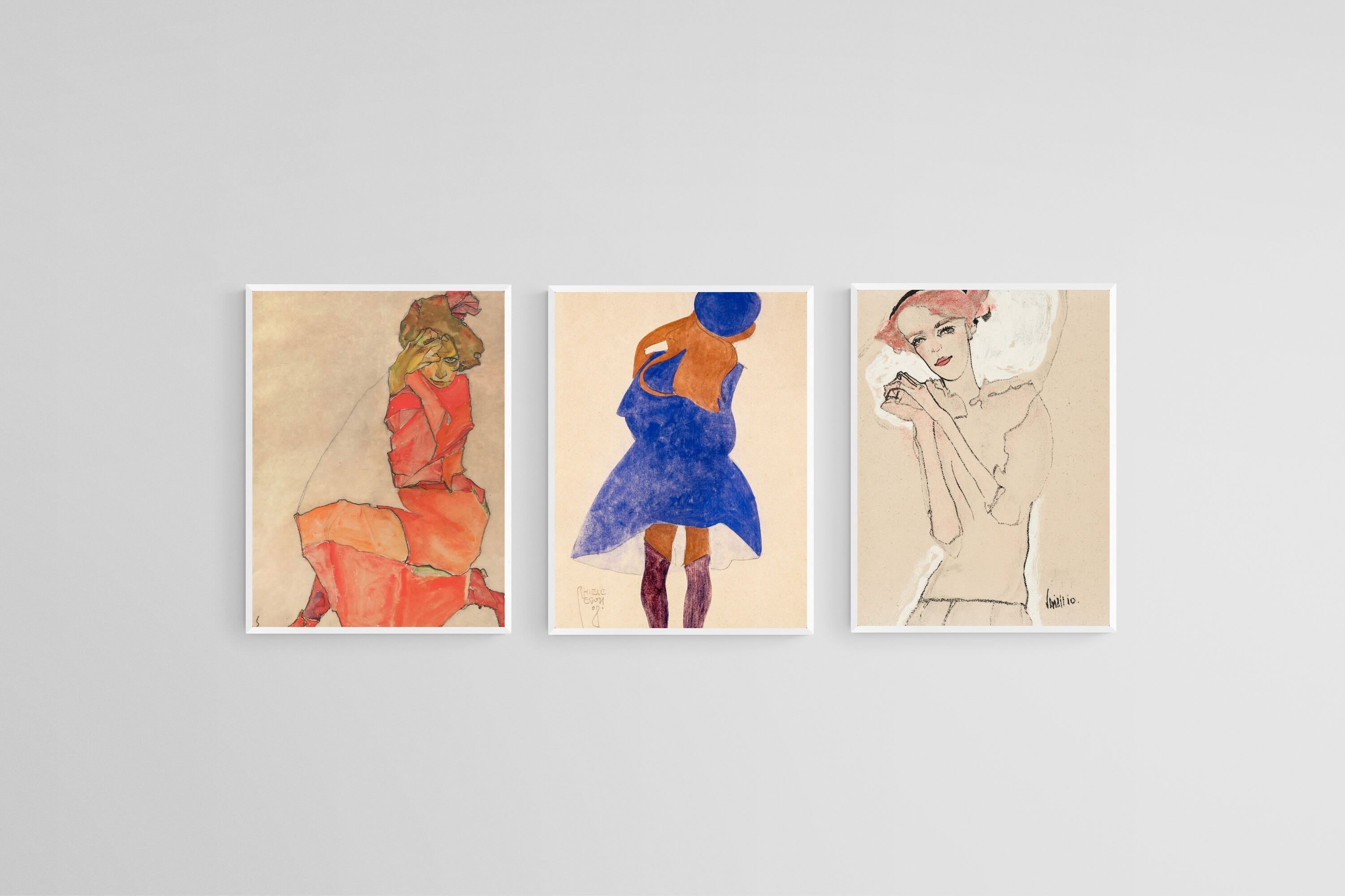 Egon Schiele Set-Wall_Art-45 x 60cm (x3)-Mounted Canvas-White-Pixalot