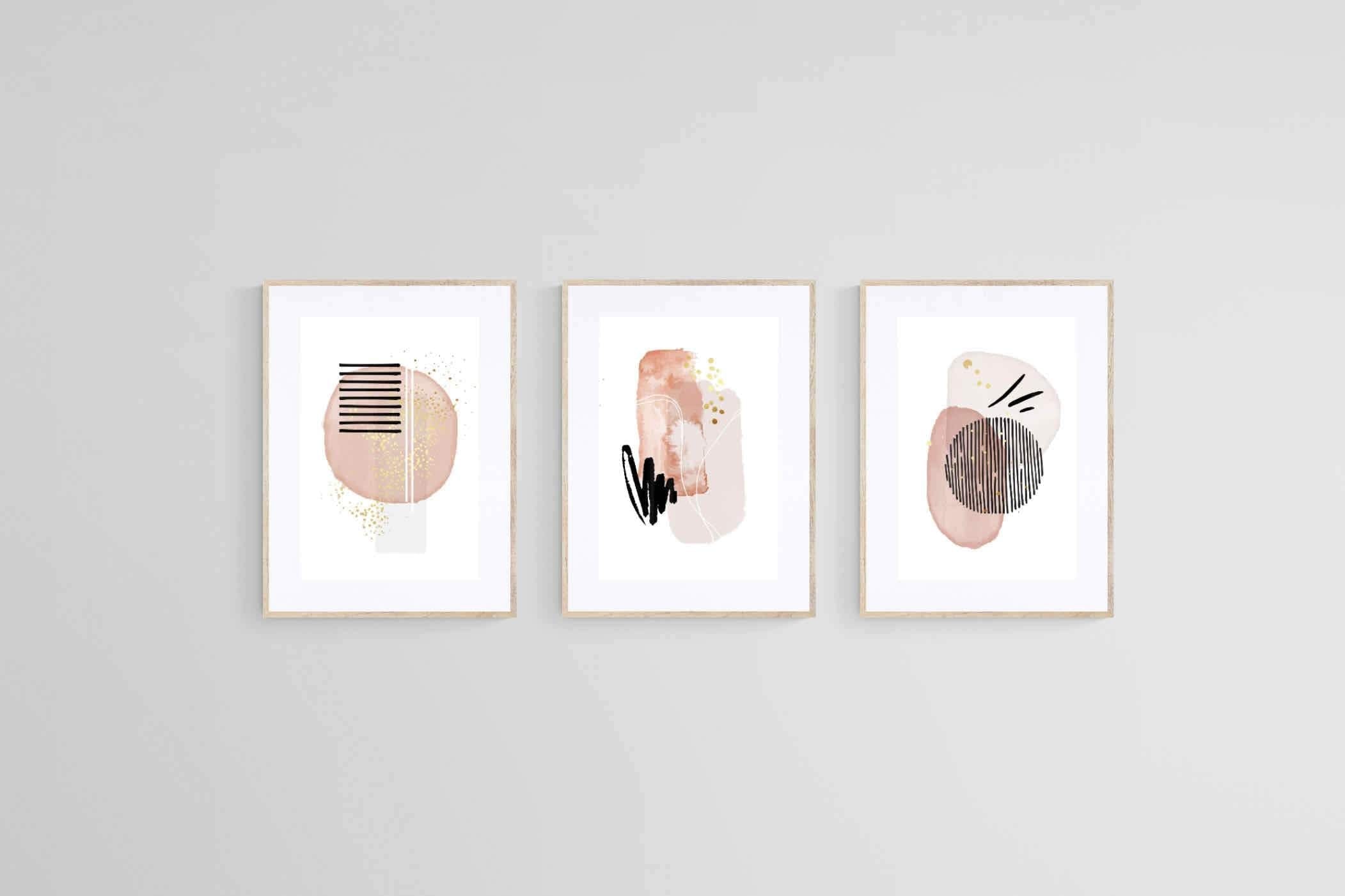 Elegant Soft Pink & Black Set-Wall_Art-45 x 60cm (x3)-Framed Print-Wood-Pixalot