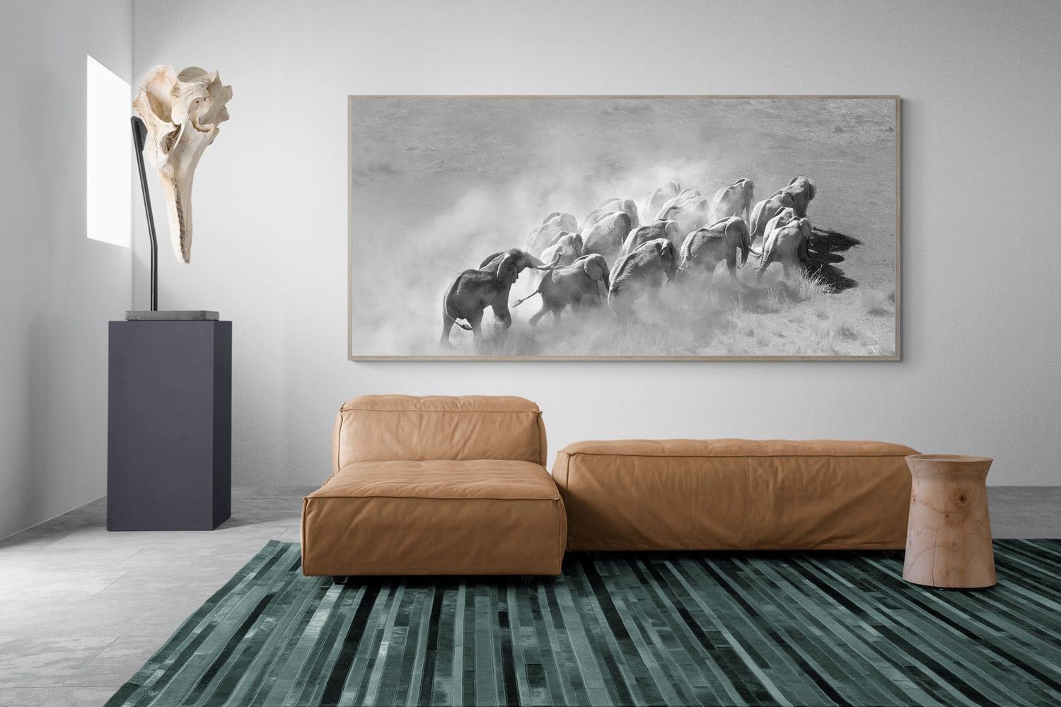 Elephant Convoy (black & white)-Wall_Art-275 x 130cm-Mounted Canvas-Wood-Pixalot