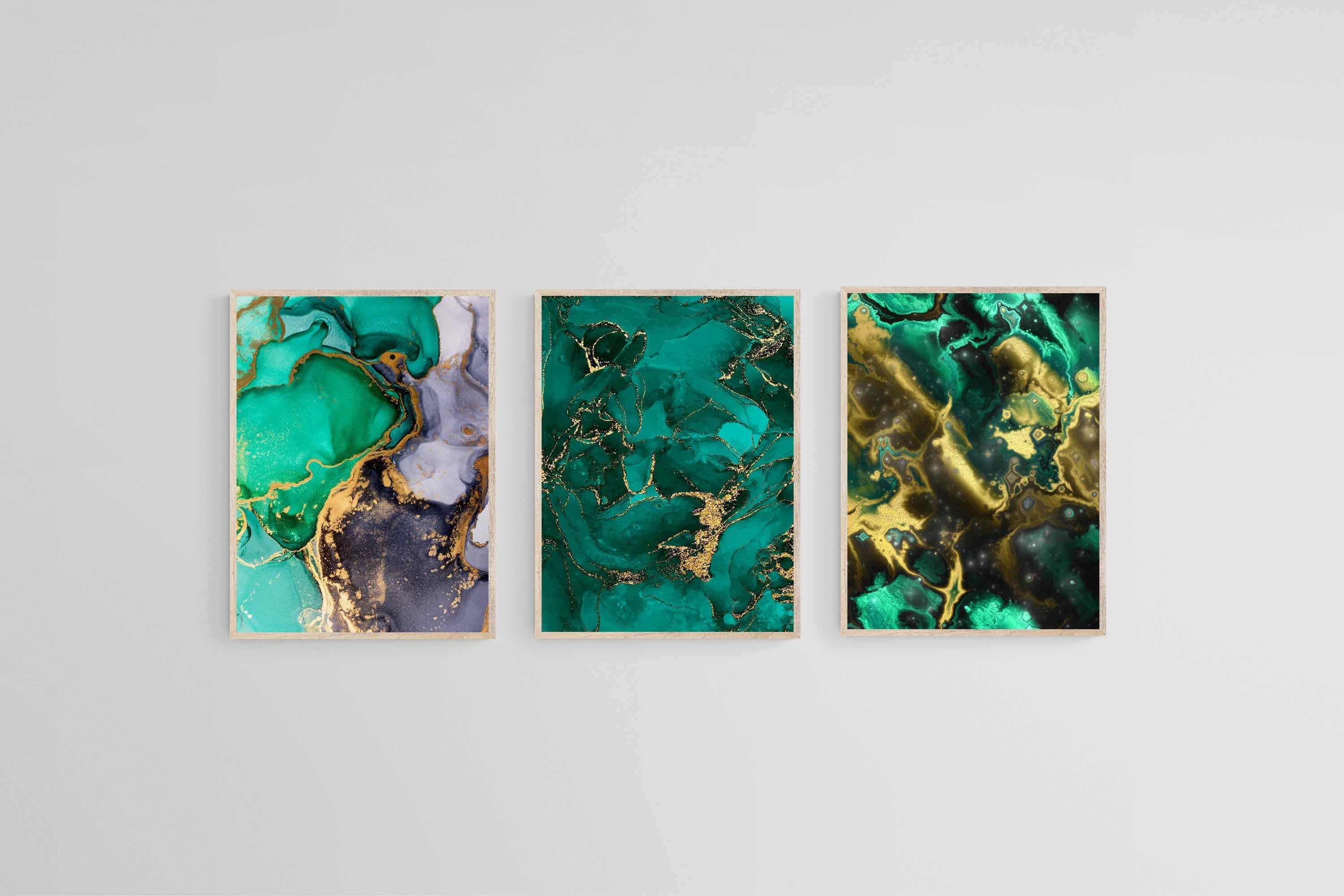 Emerald Gold Set-Wall_Art-45 x 60cm (x3)-Mounted Canvas-Wood-Pixalot