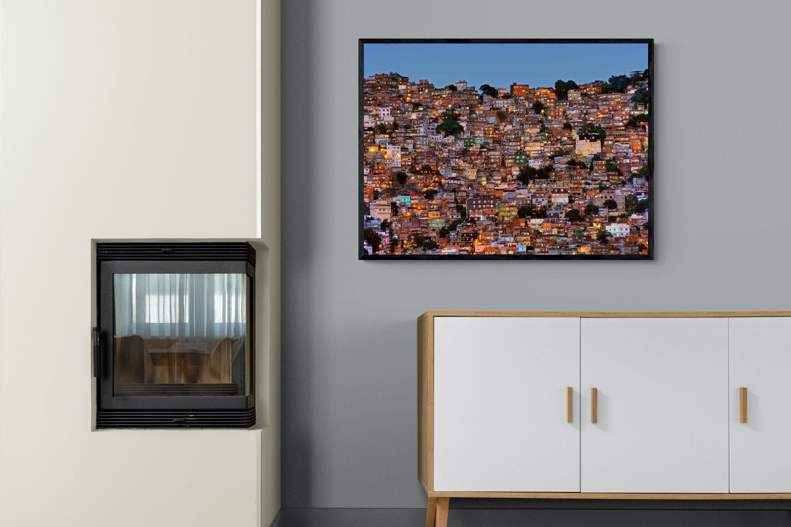 Favela da Rocinha-Wall_Art-100 x 75cm-Mounted Canvas-Black-Pixalot