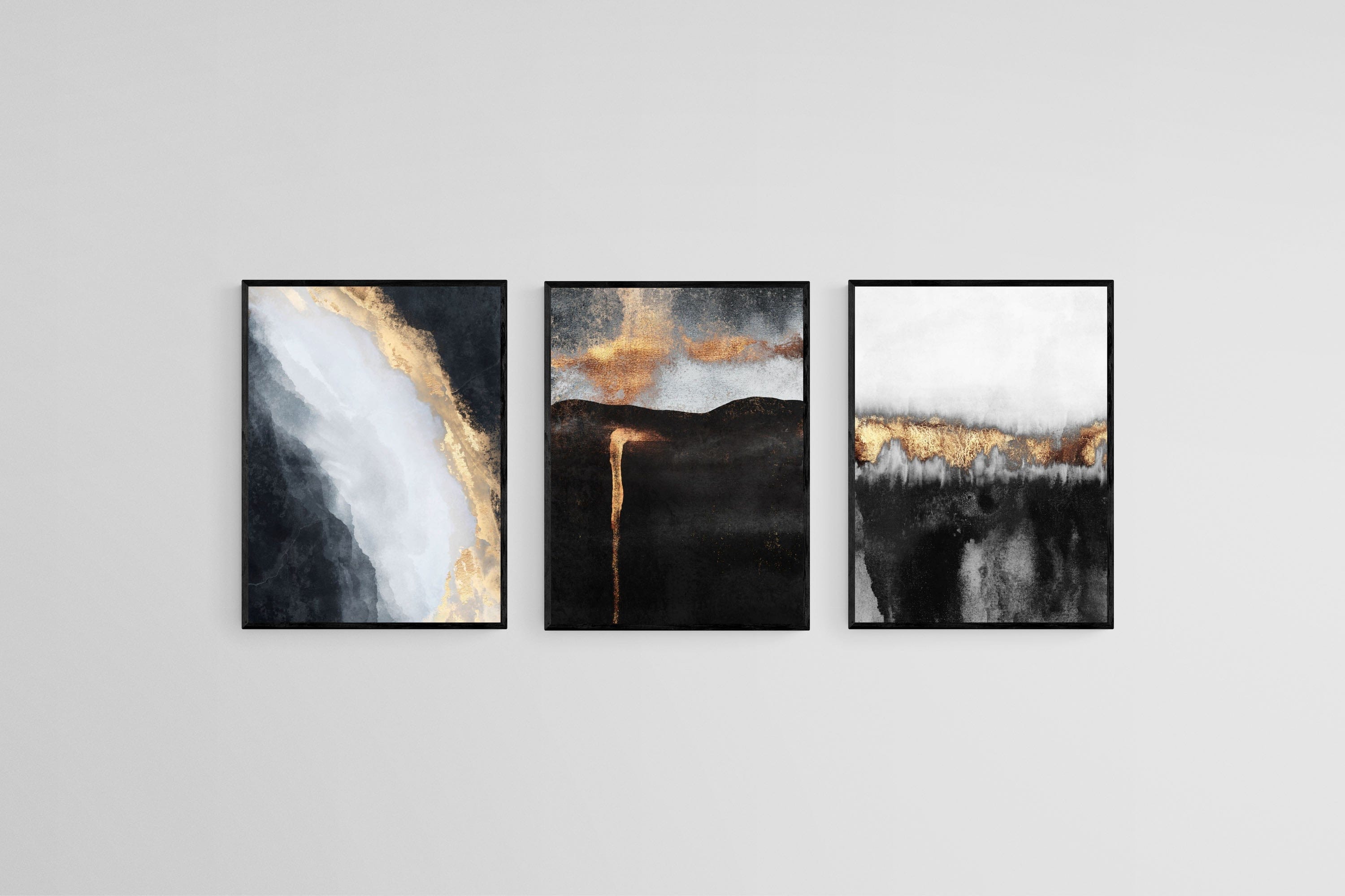 Golden Magma Set-Wall_Art-45 x 60cm (x3)-Mounted Canvas-Black-Pixalot