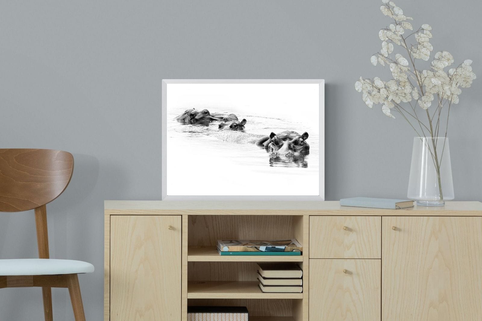 Hippo Trio-Wall_Art-60 x 45cm-Mounted Canvas-White-Pixalot