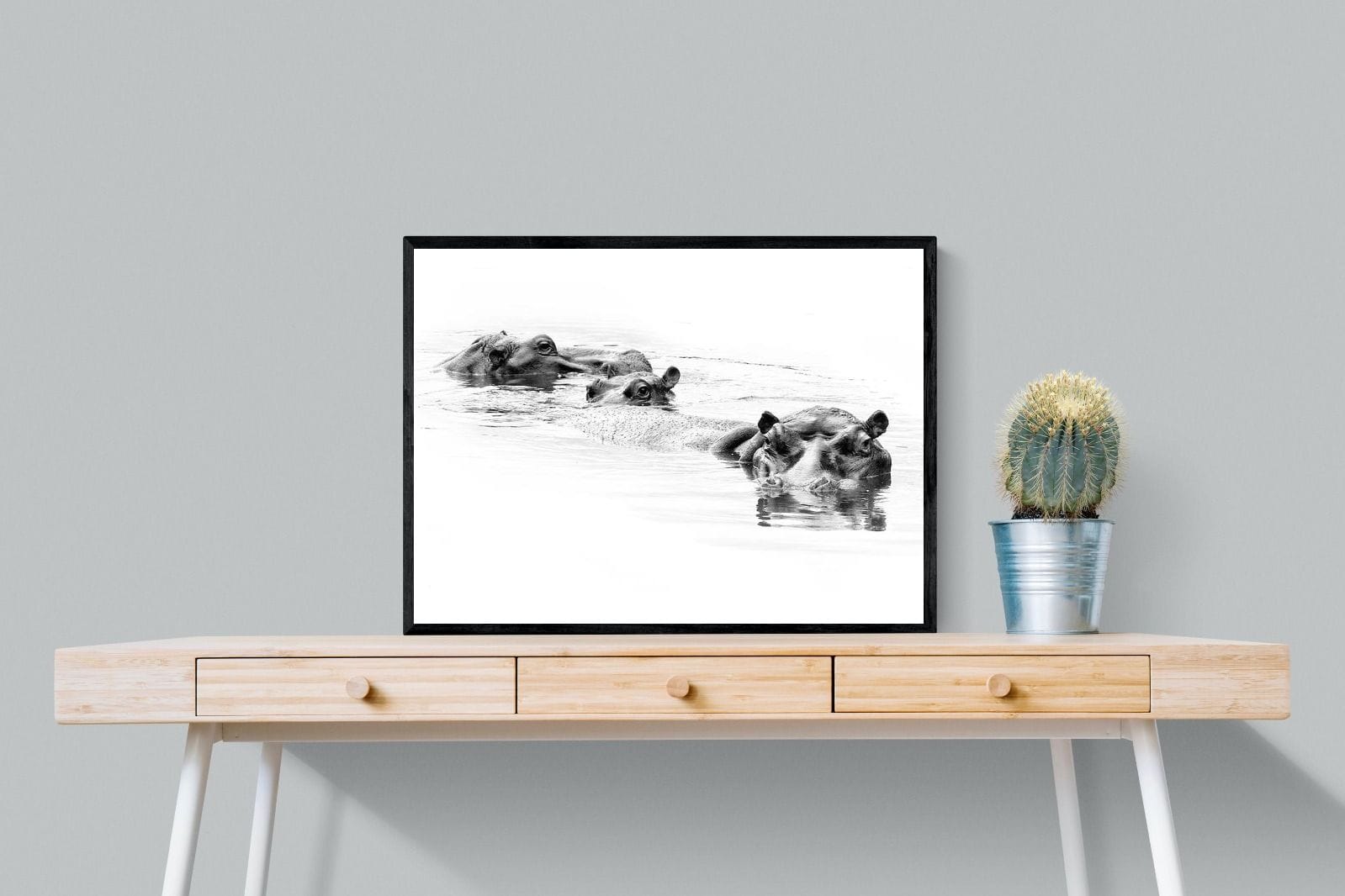 Hippo Trio-Wall_Art-80 x 60cm-Mounted Canvas-Black-Pixalot