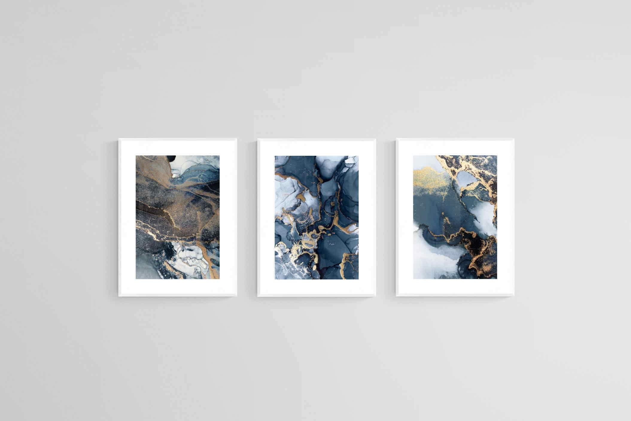 Indigo Gold Set-Wall_Art-45 x 60cm (x3)-Framed Print-White-Pixalot