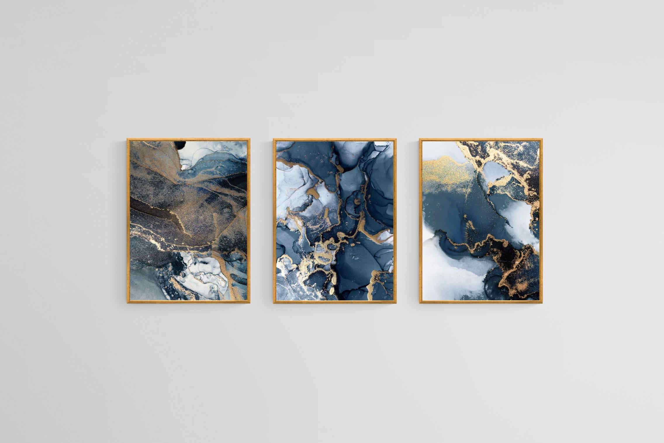 Indigo Gold Set-Wall_Art-45 x 60cm (x3)-Mounted Canvas-Gold-Pixalot